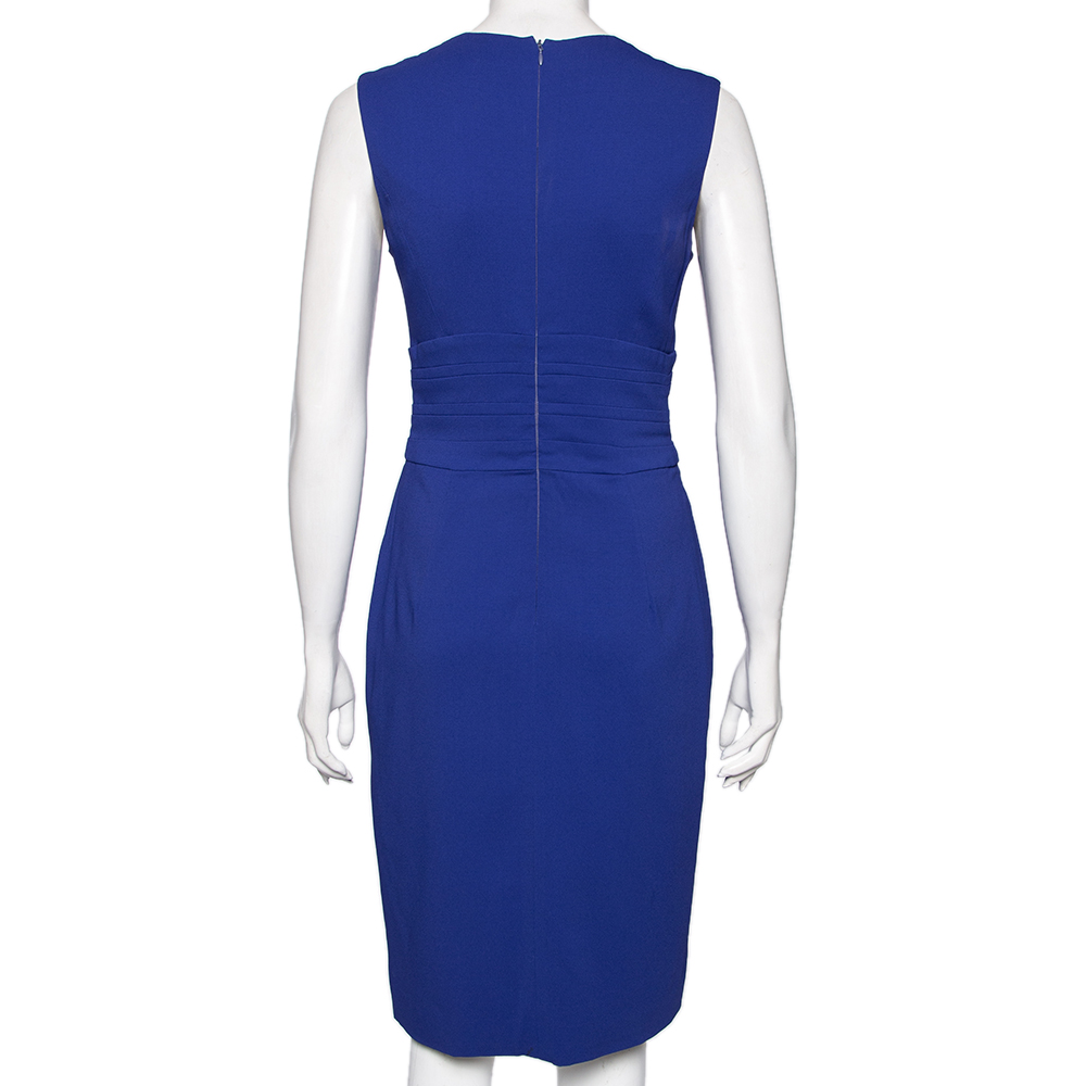 Elie Saab Blue Crepe Slit Detail Sleeveless Dress S