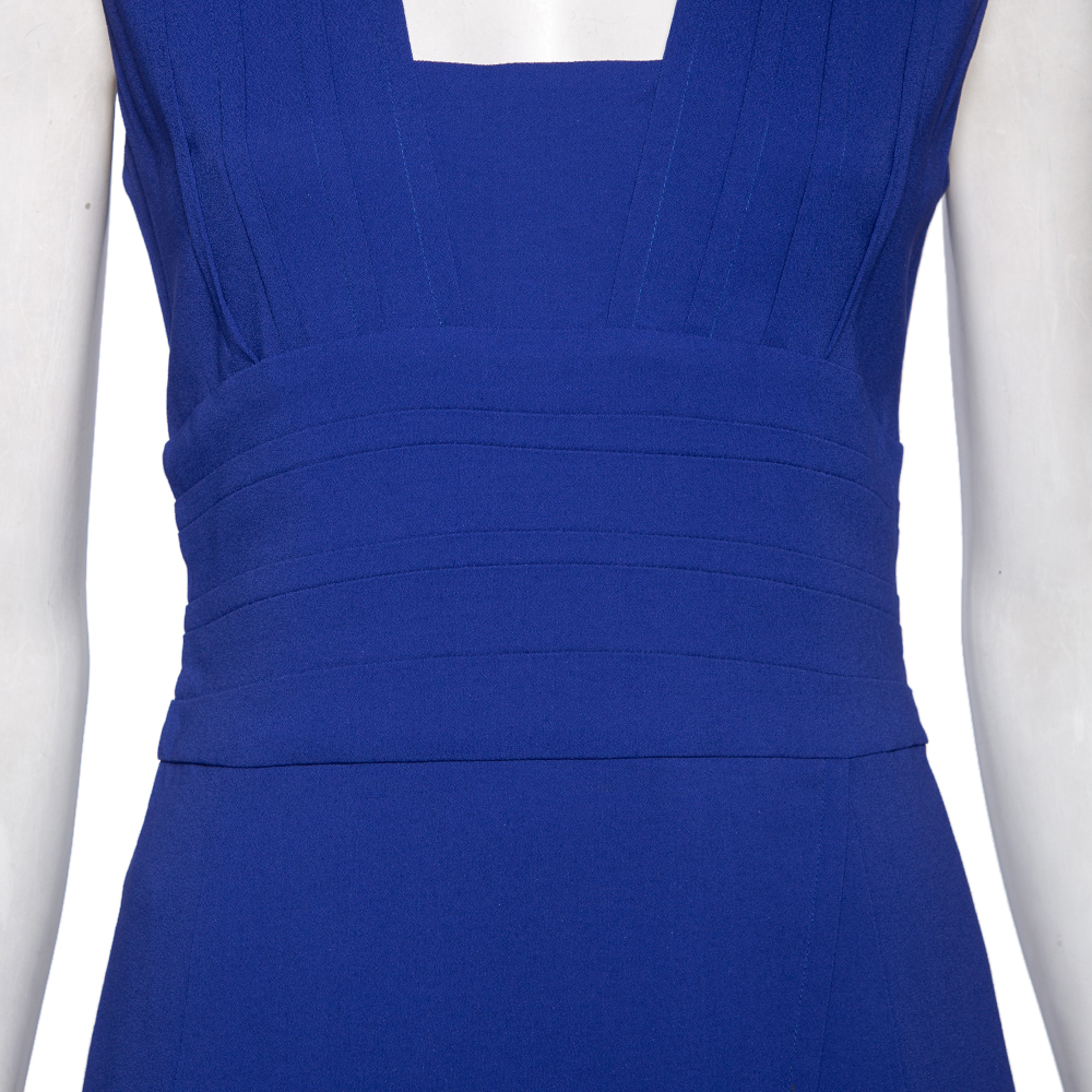 Elie Saab Blue Crepe Slit Detail Sleeveless Dress S