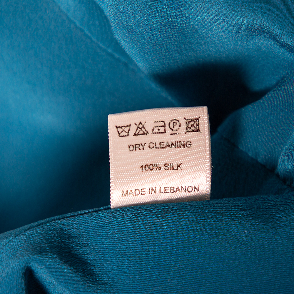 Elie Saab Blue Silk Ruched Detail Short Dress M