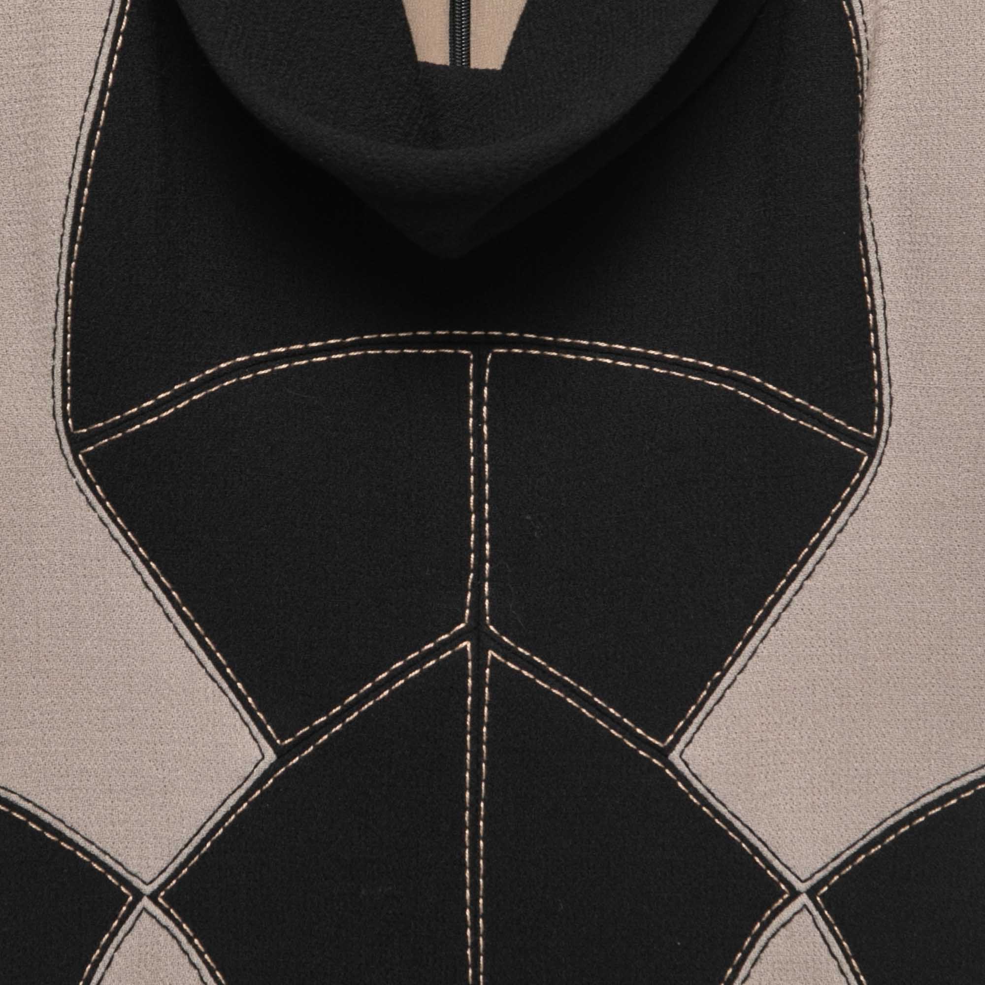 Elie Saab Black/Beige Silk & Wool Cowl Neck Midi Dress XS