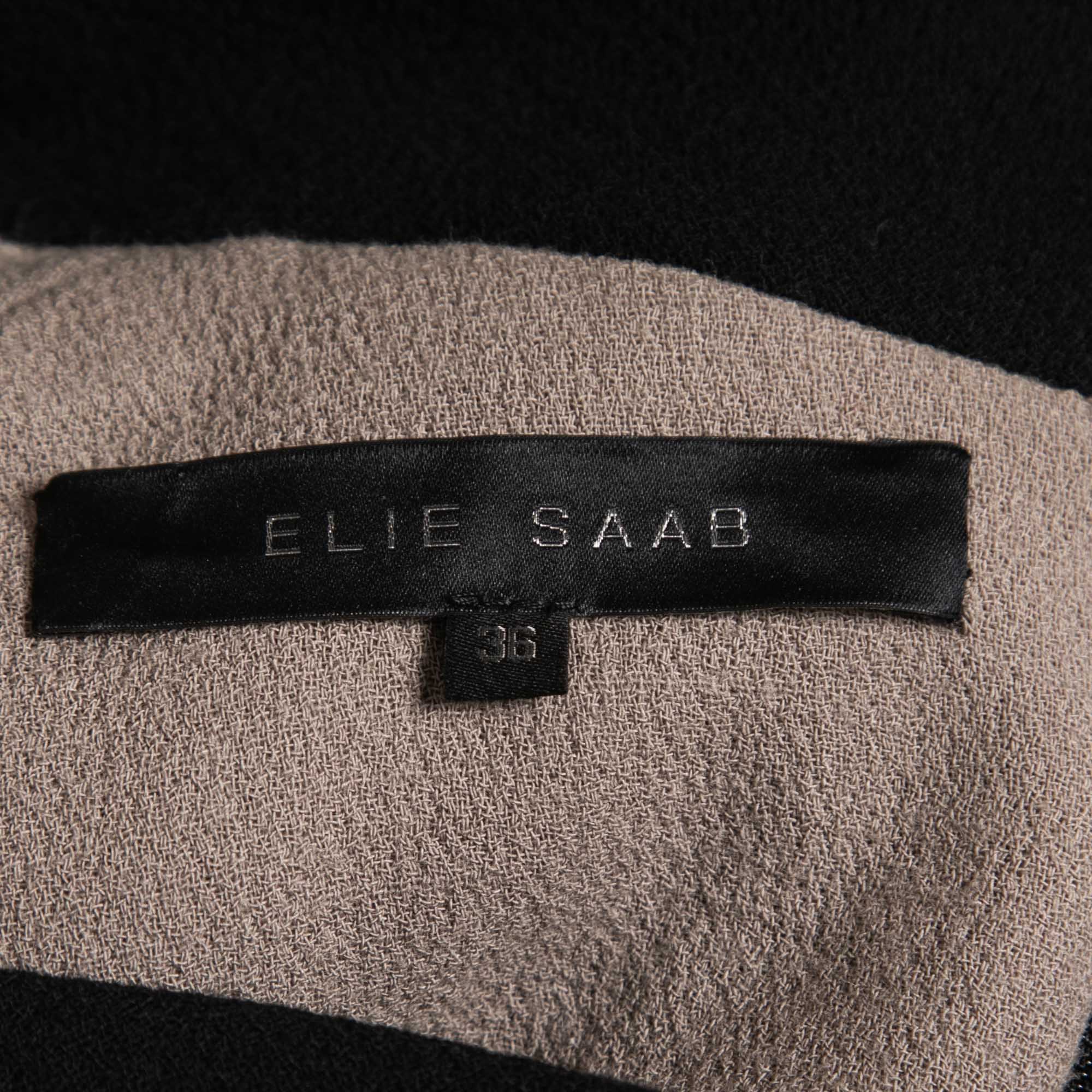 Elie Saab Black/Beige Silk & Wool Cowl Neck Midi Dress XS