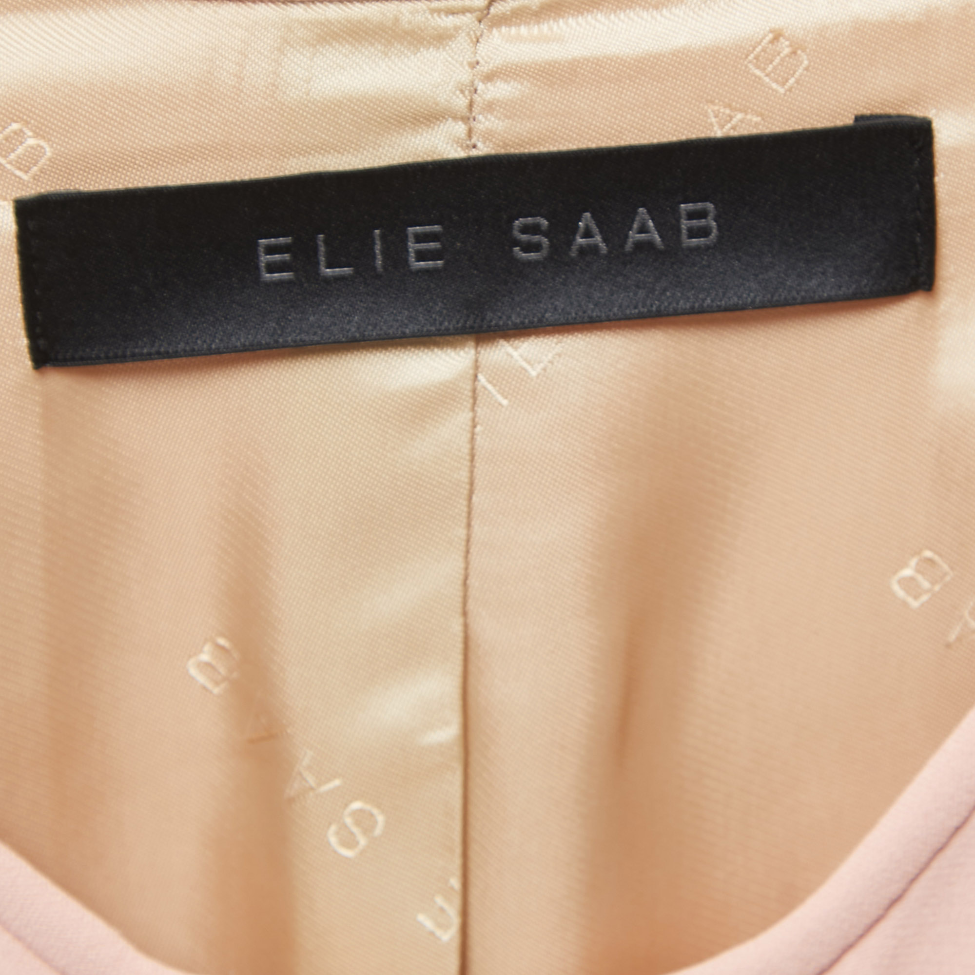 Elie Saab Dusty Pink Crepe Lace Trimmed Zip Front Full Sleeve Top S