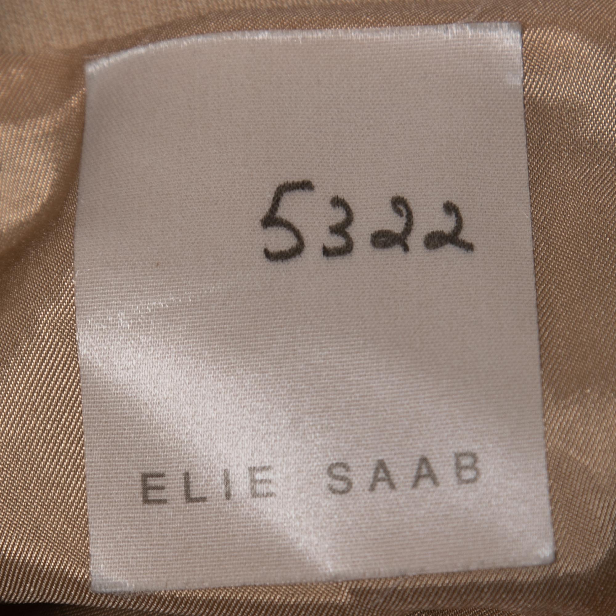 Elie Saab Blue/Beige Colorblock Long Sleeve Midi Dress M
