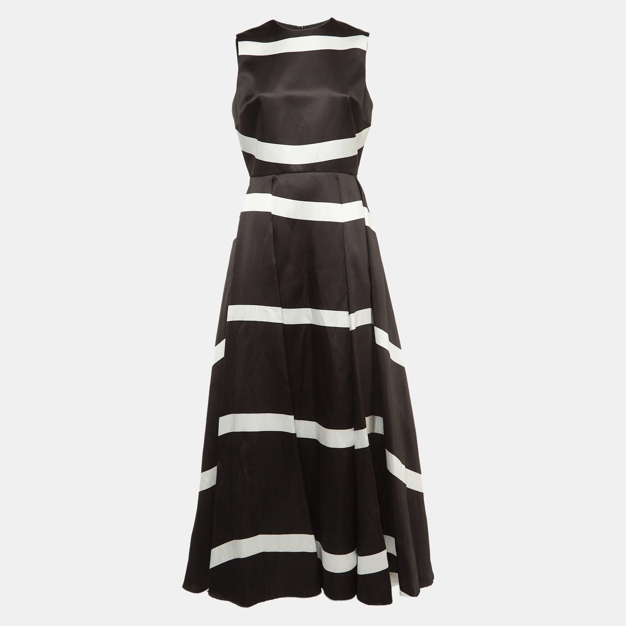 Elie Saab Black/White Striped Silk-Blend Gown M