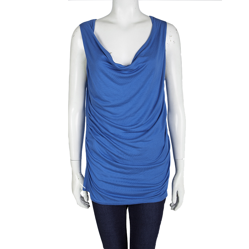 Elie Tahari Cobalt Blue Cowl Neck Sleeveless Top L