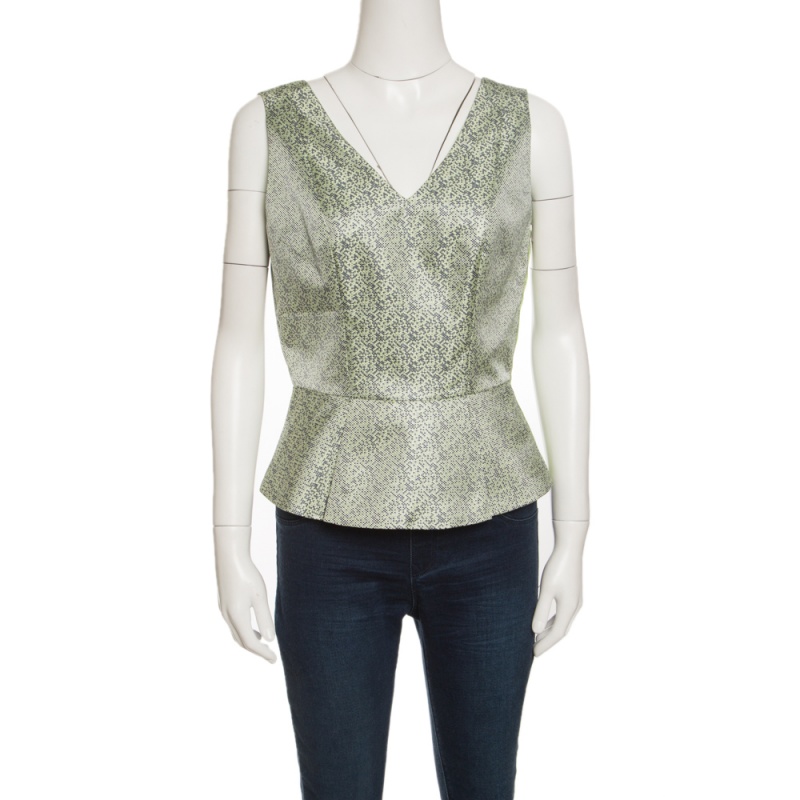 Elie Tahari Multicolor Mini Checkered Sleeveless Peplum Top S