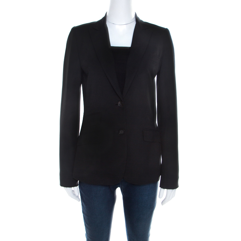 Image of Elie Tahari Black Cotton Blend Classic Fitted Blazer S