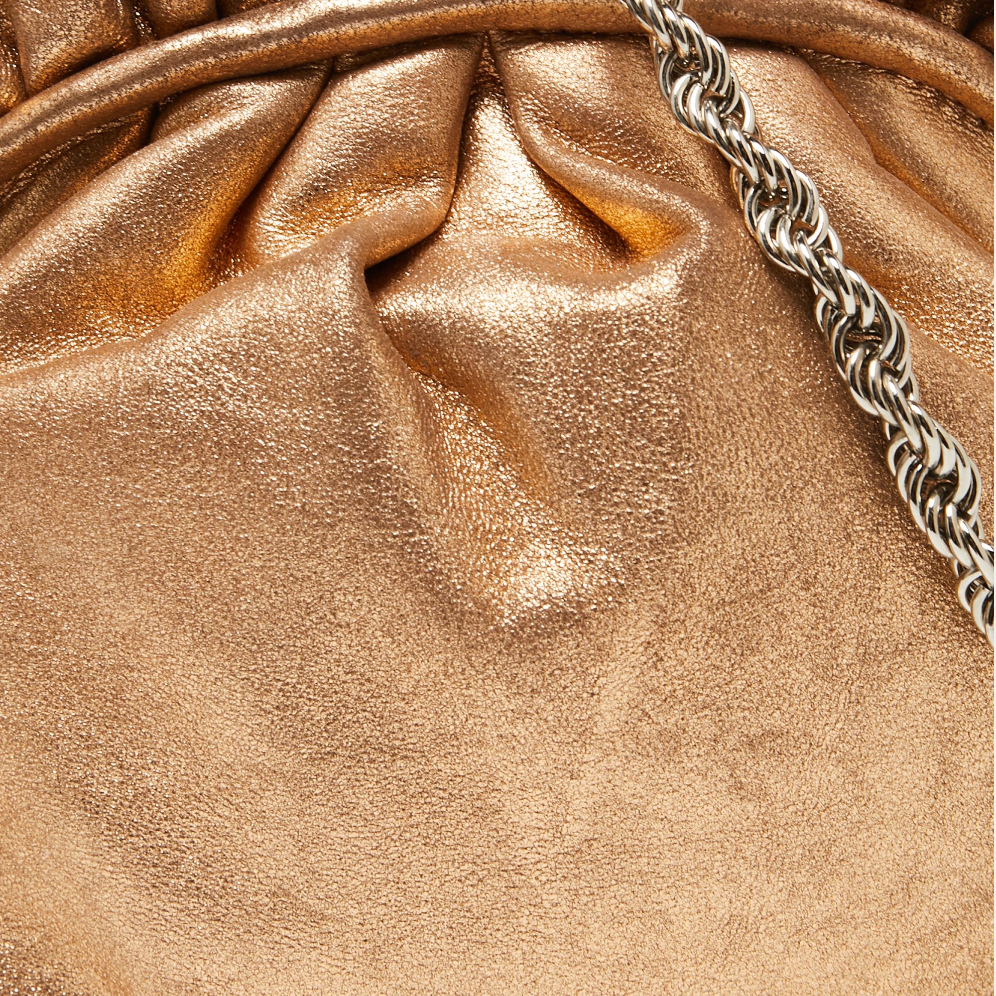 Elie Tahari Metallic Gold Leather Pleated Frame Crossbody Bag