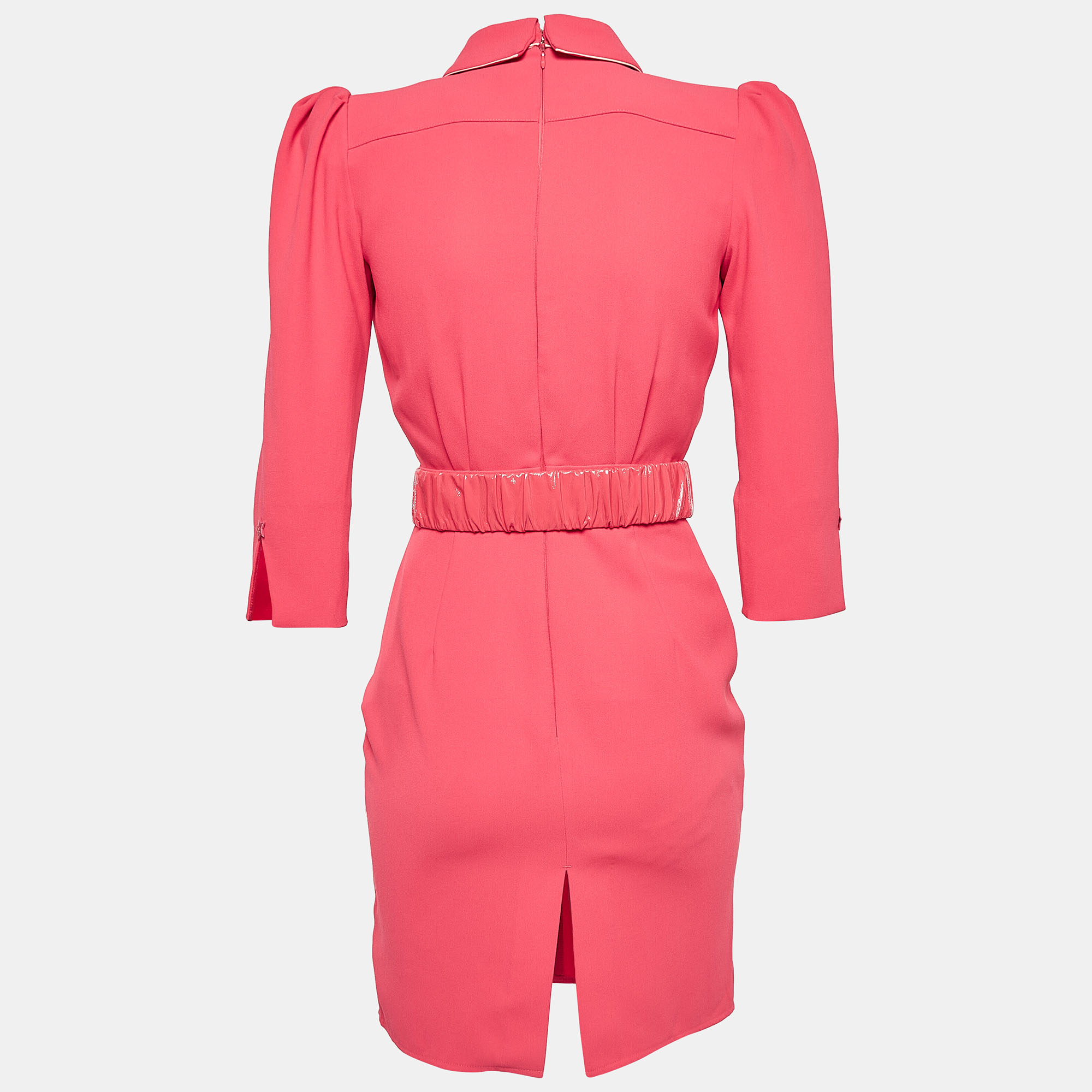 Elisabetta Franchi Pink Crepe Star Detail Belted Mini Dress S