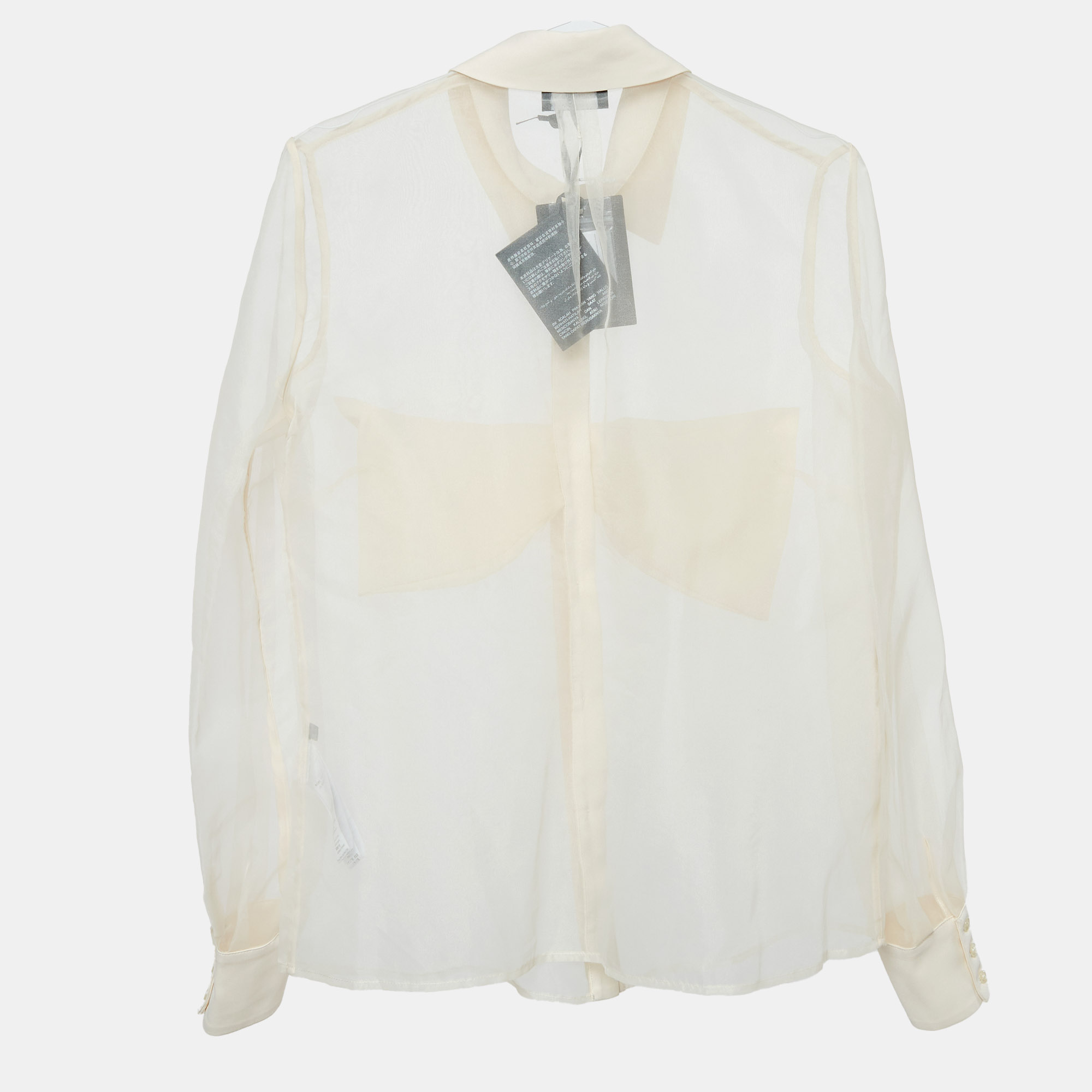 Elisabetta Franchi Beige Bow Detail Organza Sheer Shirt M