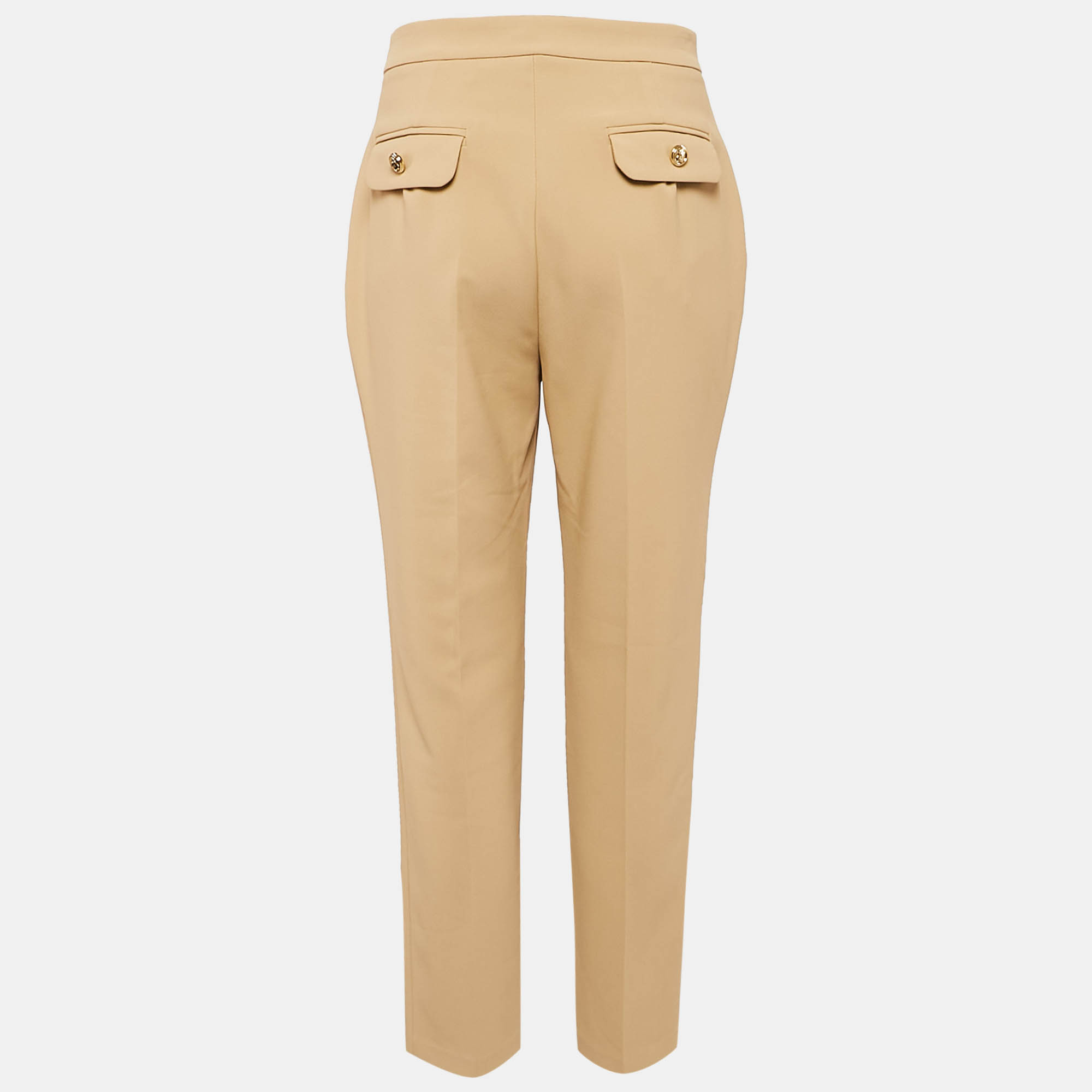 Elisabetta Franchi Brown Crepe Button Detail Trousers M