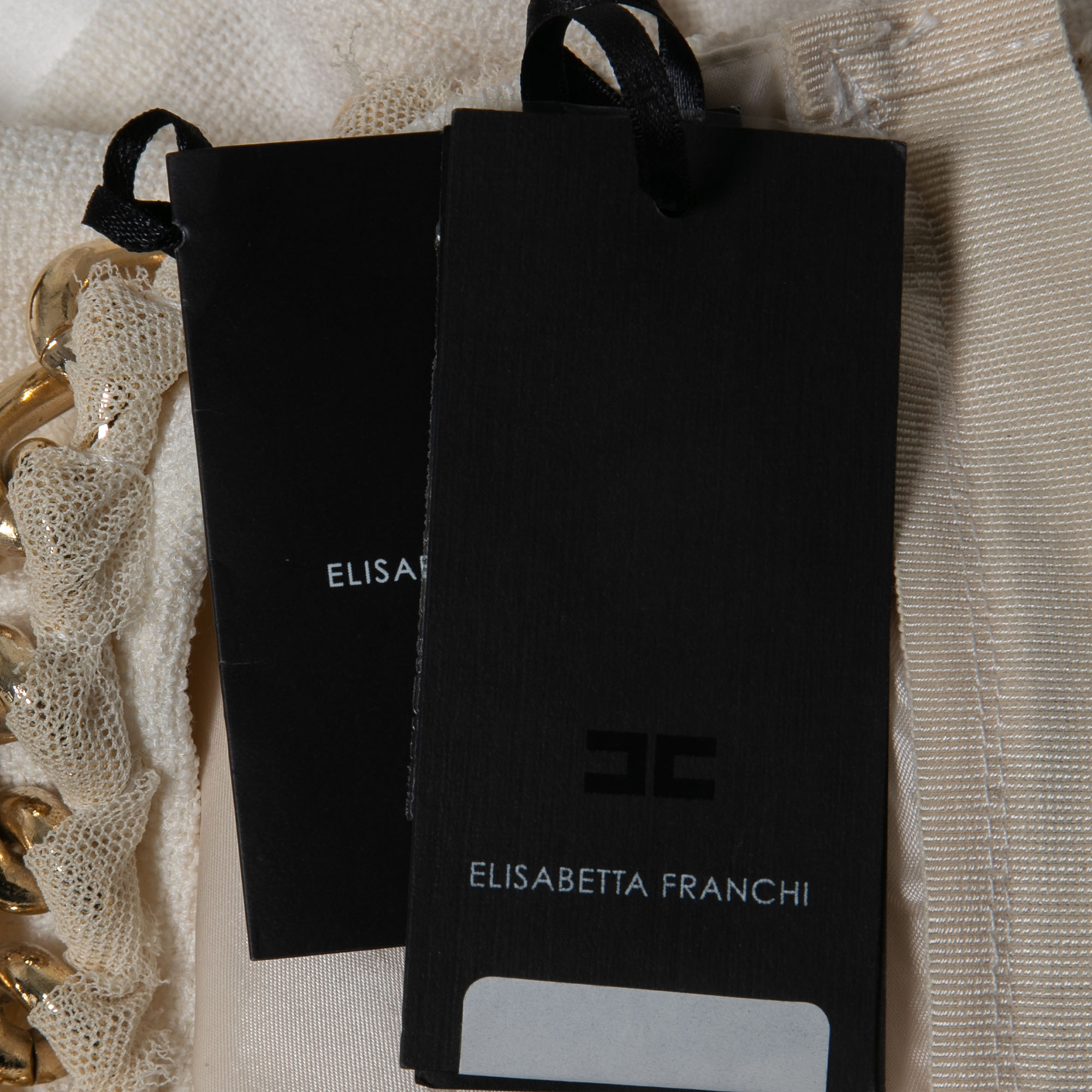 Elisabetta Franchi White Floral Lace Chain Detail Mini Dress XL