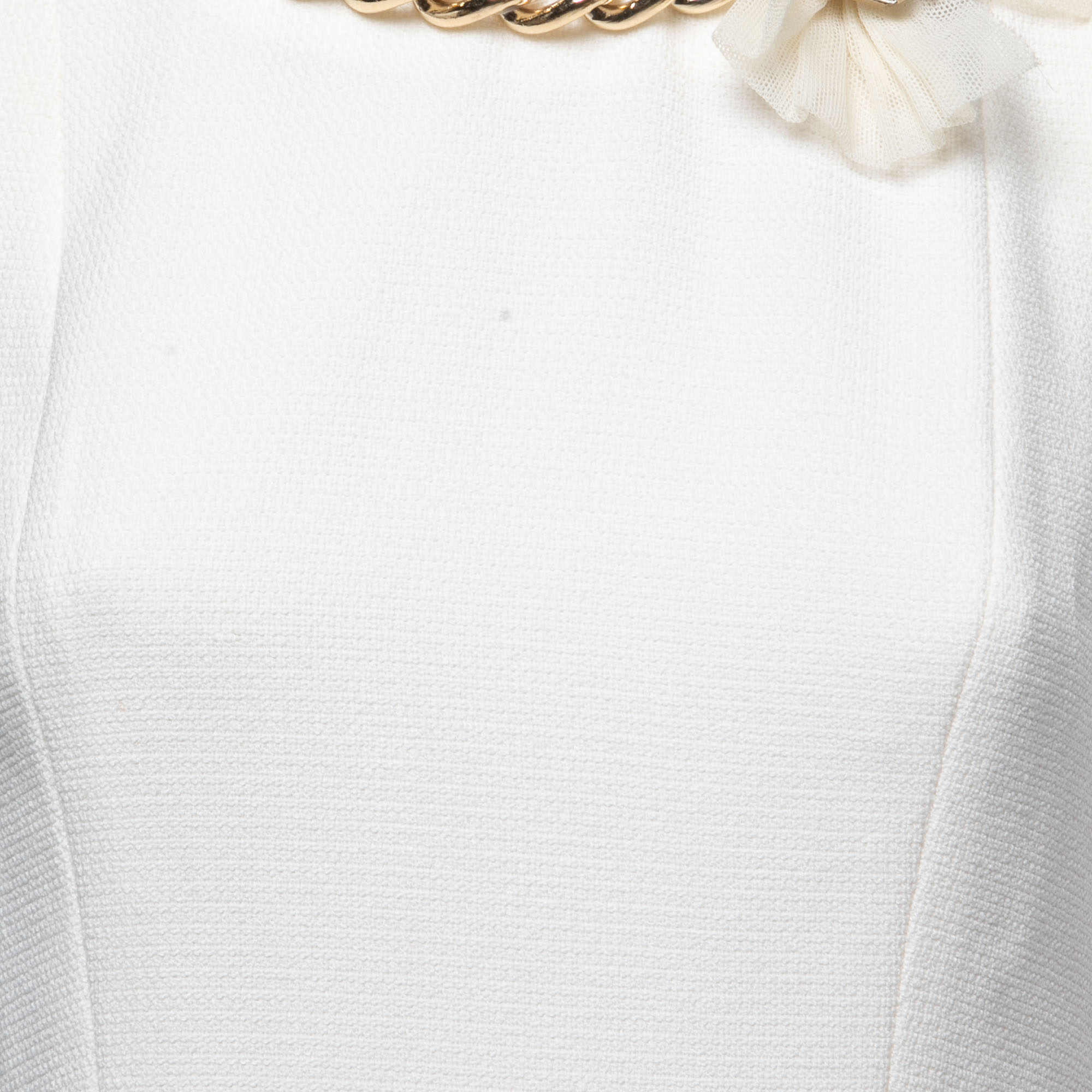 Elisabetta Franchi White Floral Lace Chain Detail Mini Dress XL