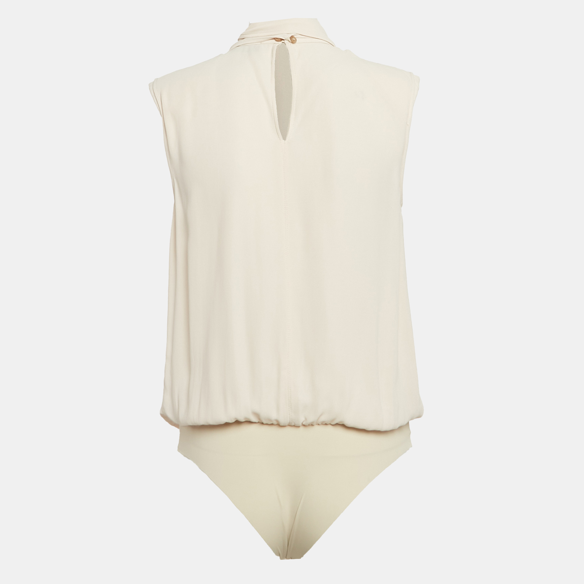 Elisabetta Franchi Cream Crepe Neck Bow Detail Bodysuit M