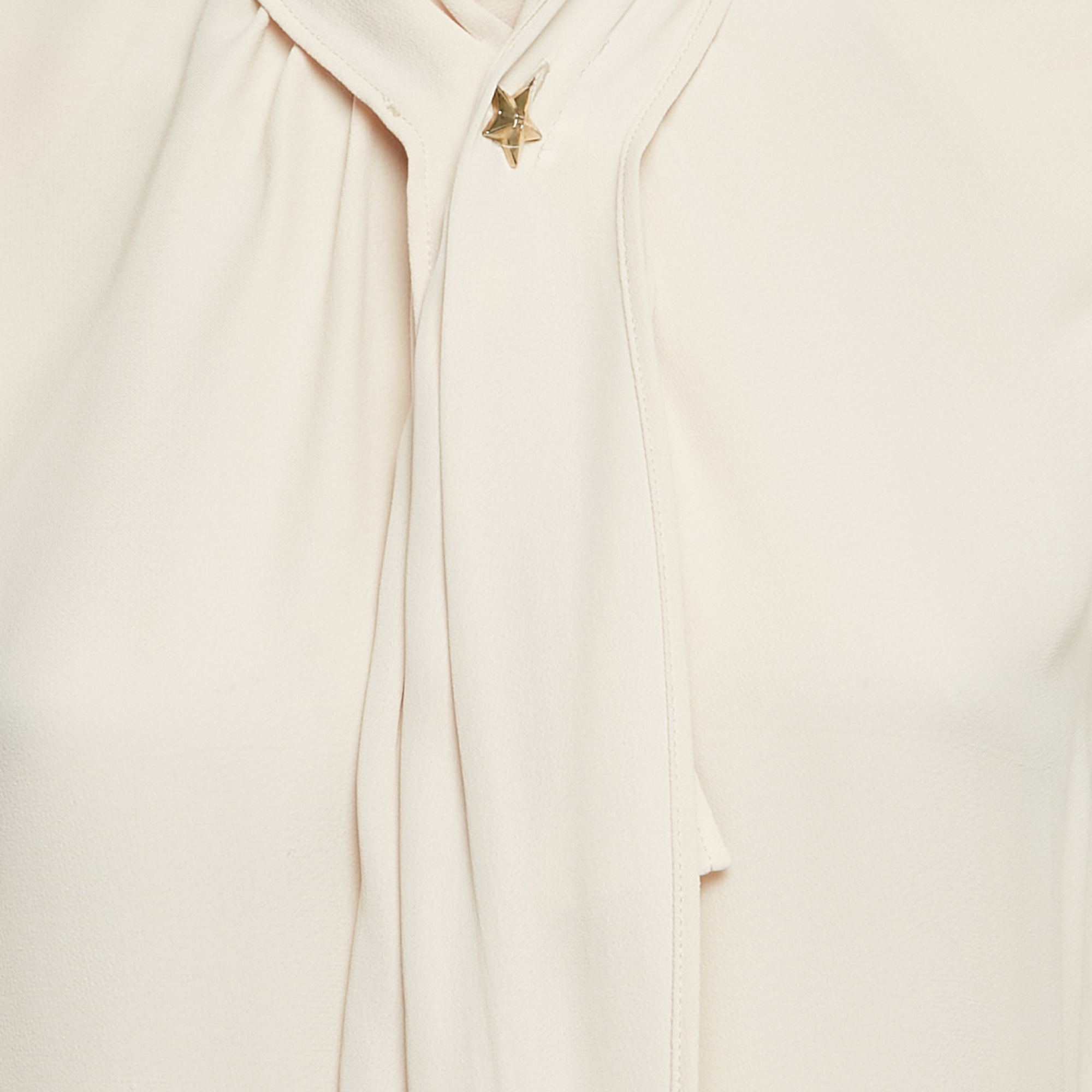 Elisabetta Franchi Cream Crepe Neck Bow Detail Bodysuit M