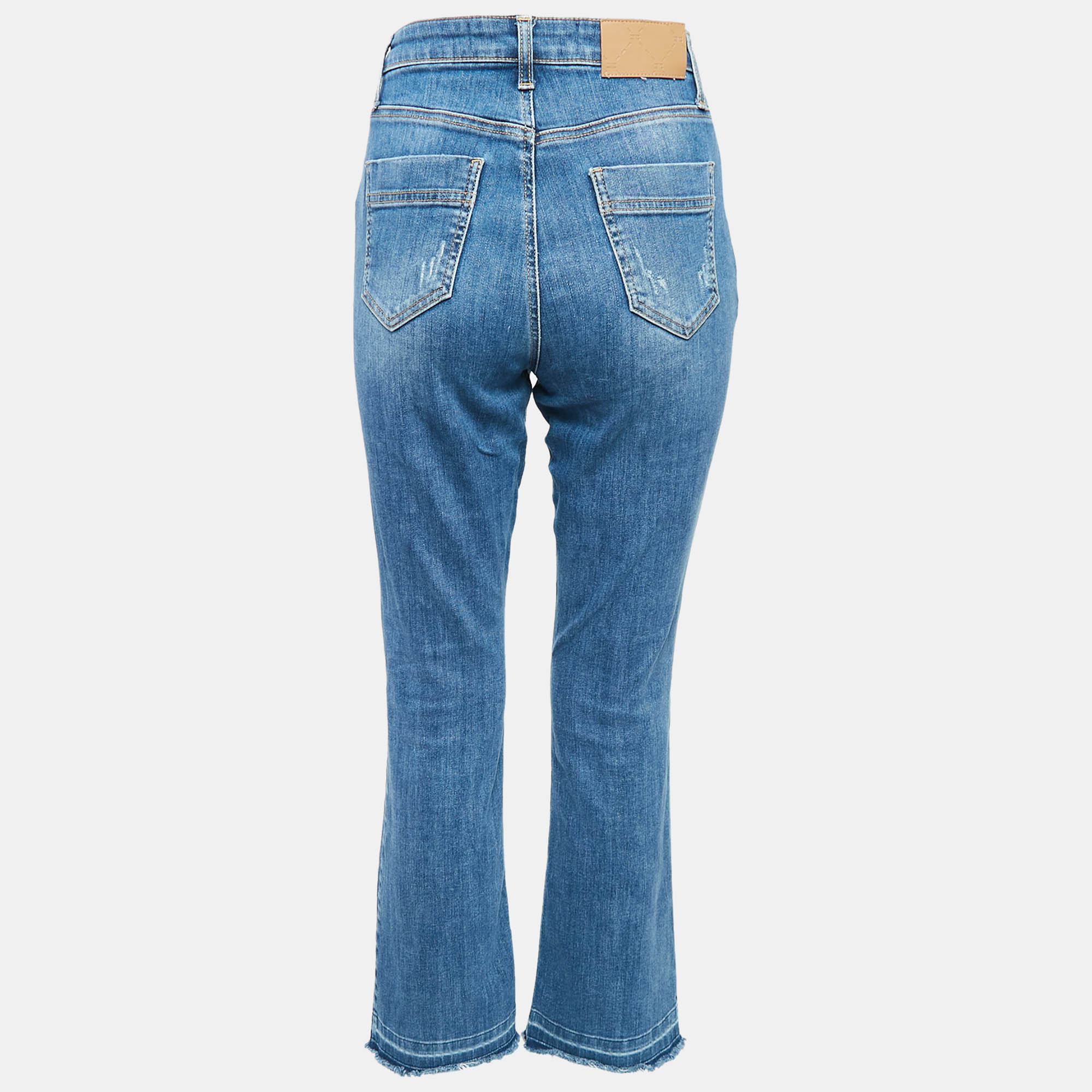 Elisabetta Franchi Blue Ripped Denim Straight-Leg Jeans L Waist 31