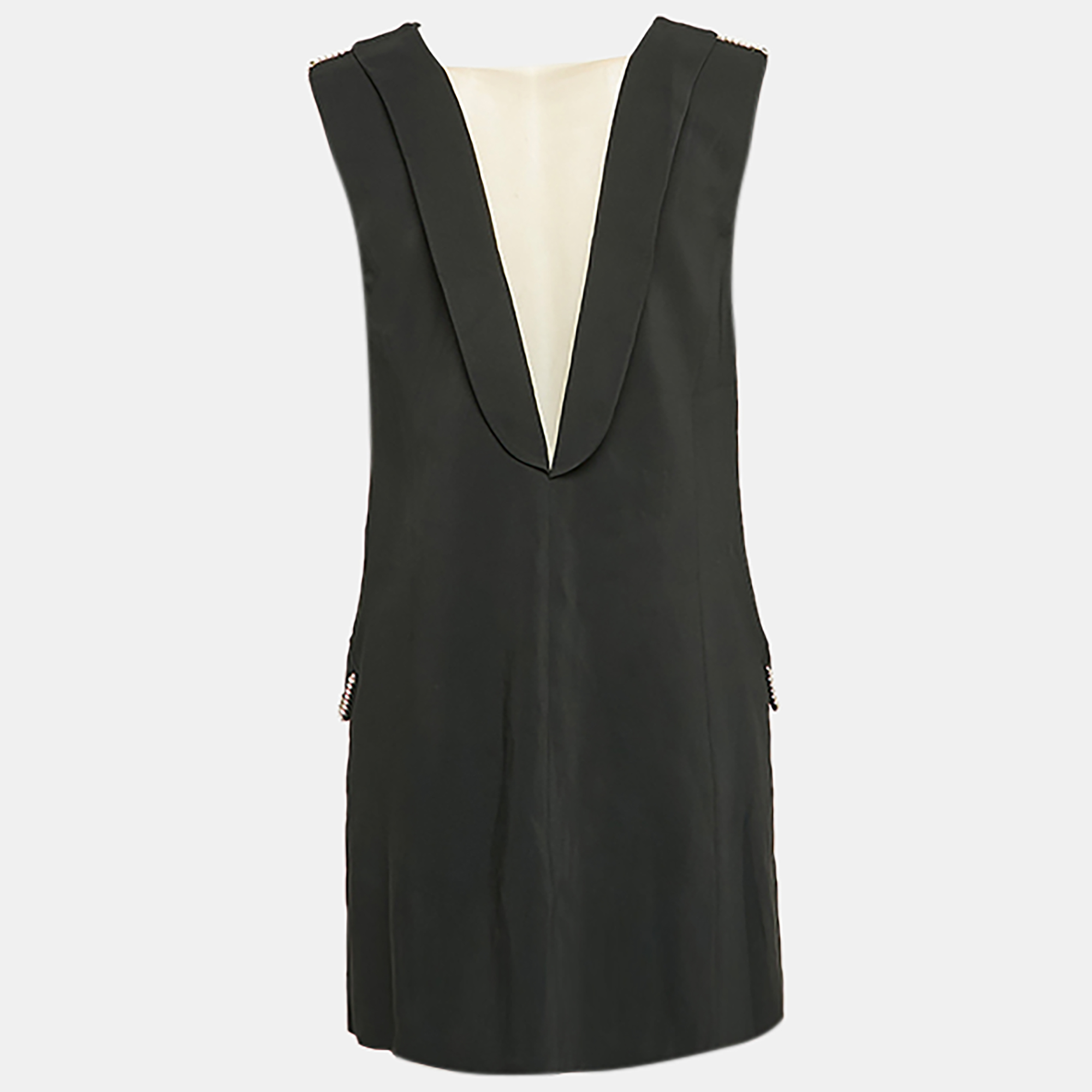 Elisabetta Franchi Black Crepe Double Breasted Vest Dress M