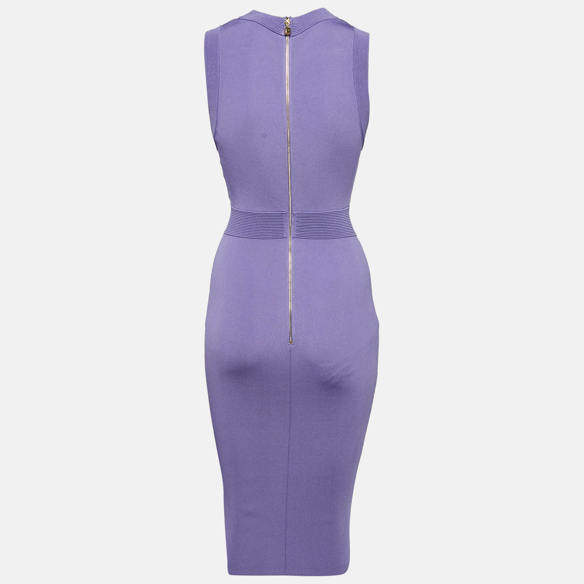 Elisabetta Franchi Lavender Chain Link Stretch Knit Sheath Dress S