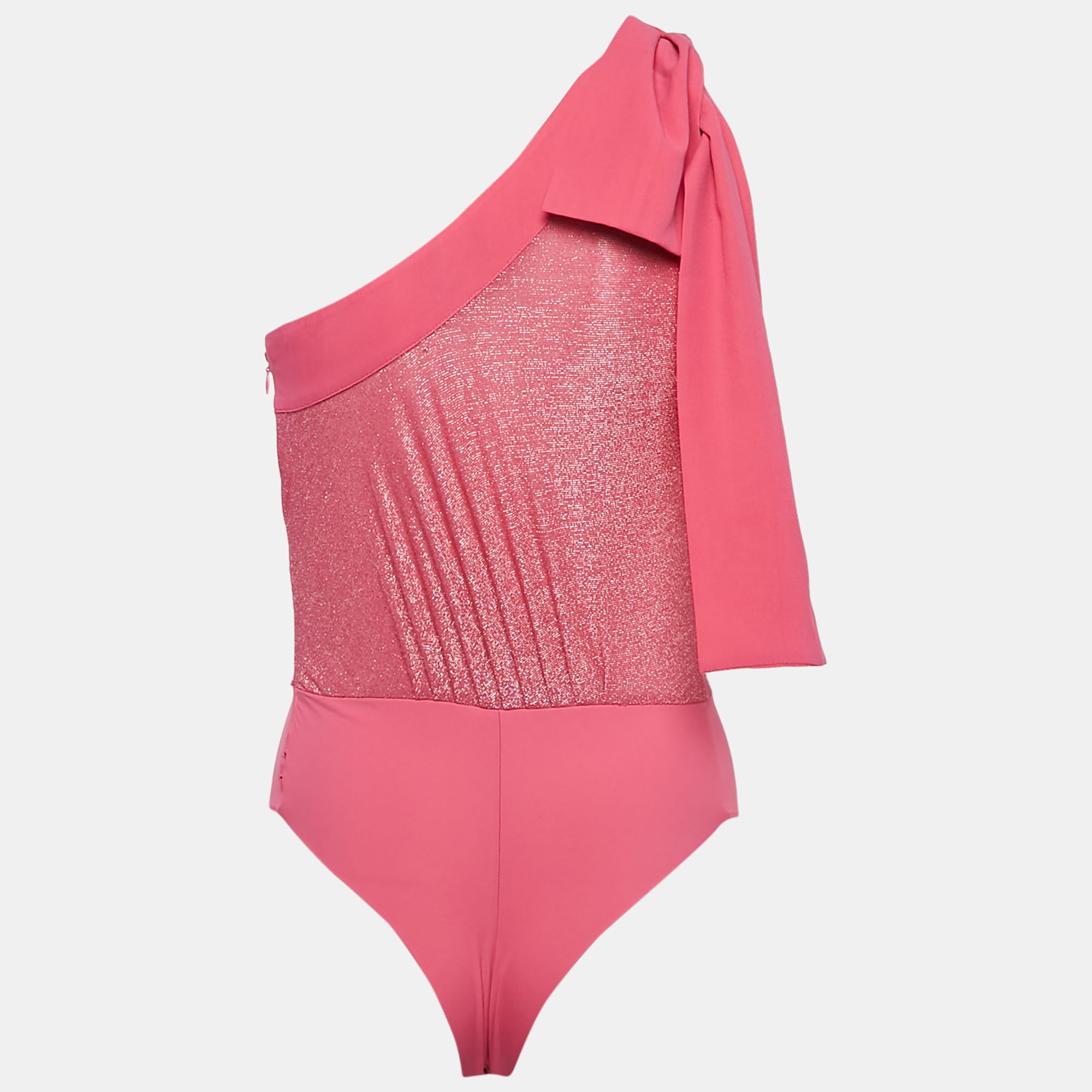 Elisabetta Franchi Pink Lurex Knit And Crepe Bodysuit S