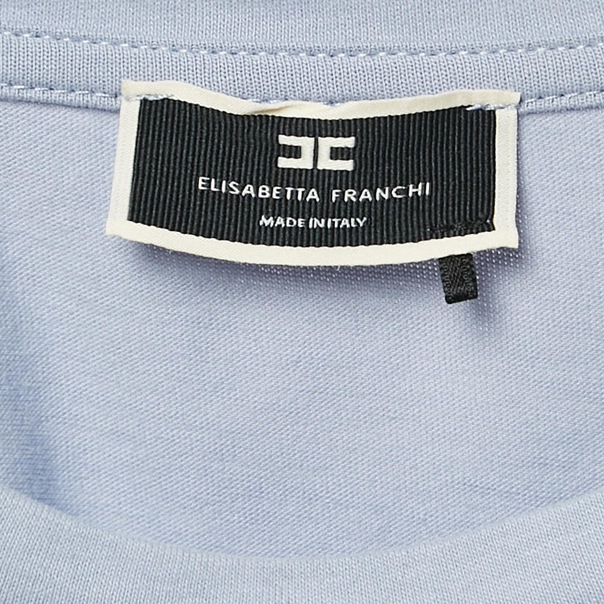 Elisabetta Franchi Lavender Logo Plaque Jersey T-Shirt S