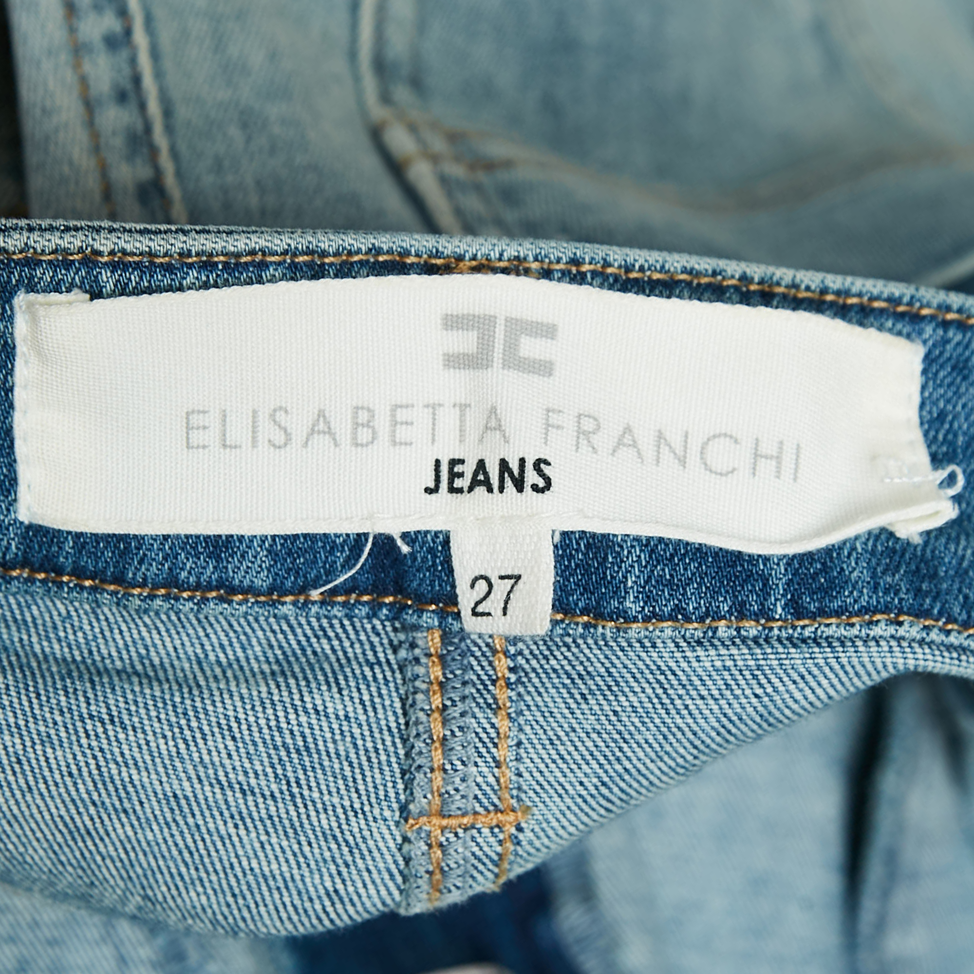 Elisabetta Franchi Doddle Art Print Denim Skin Fit Jeans S Waist 27