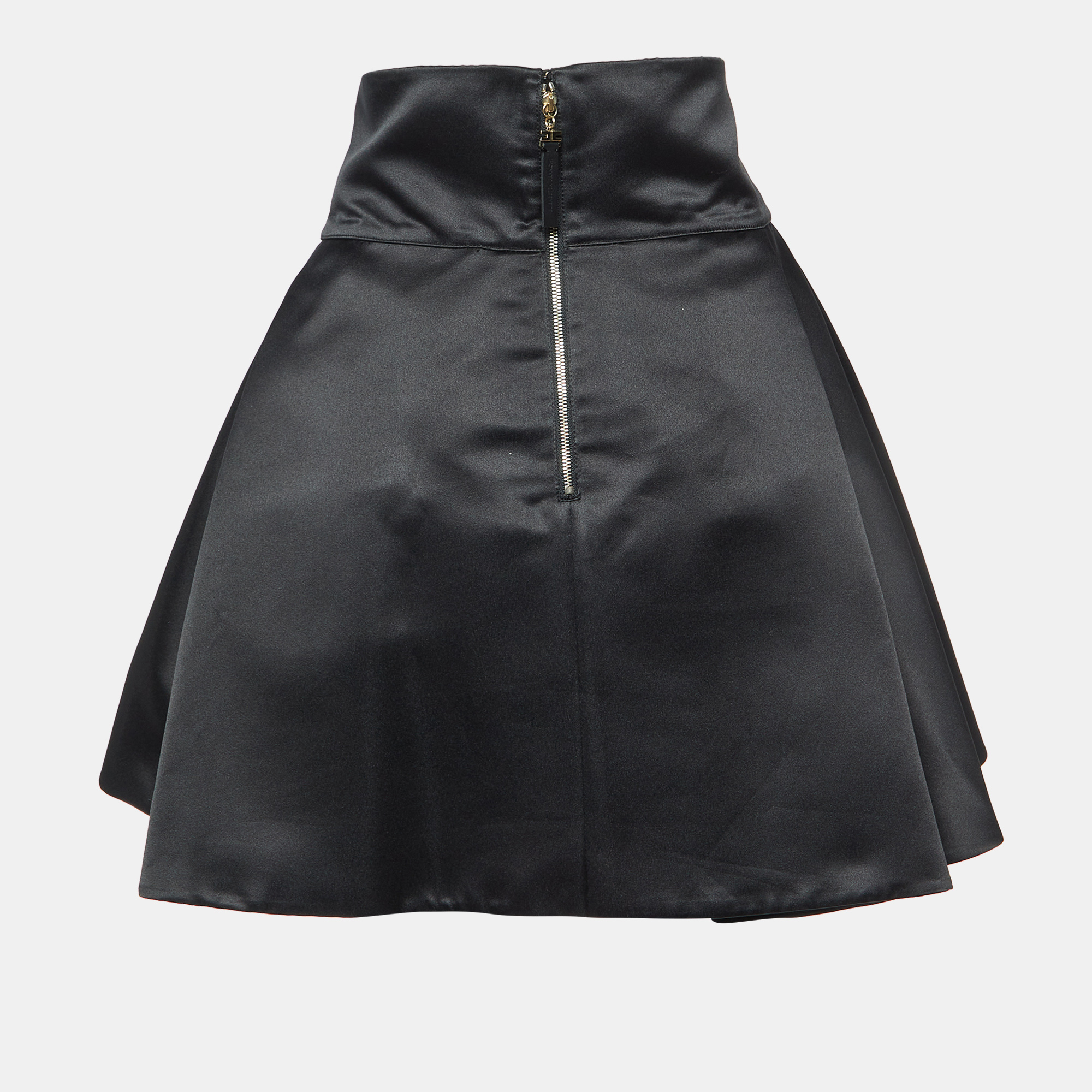 Elisabetta Franchi Black Satin Chain Detail Pleated Mini Skirt M