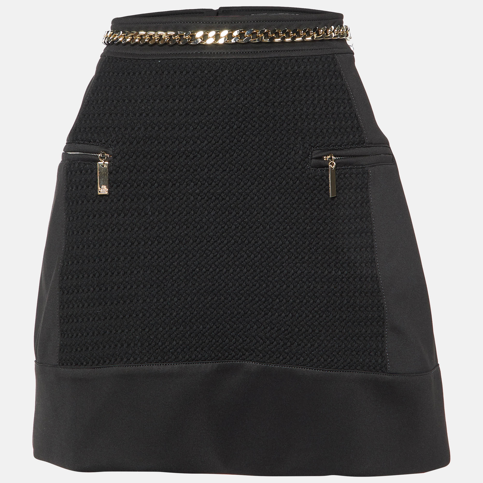 Elisabetta Franchi Black Jersey Waist Chain Detail Mini Skirt L