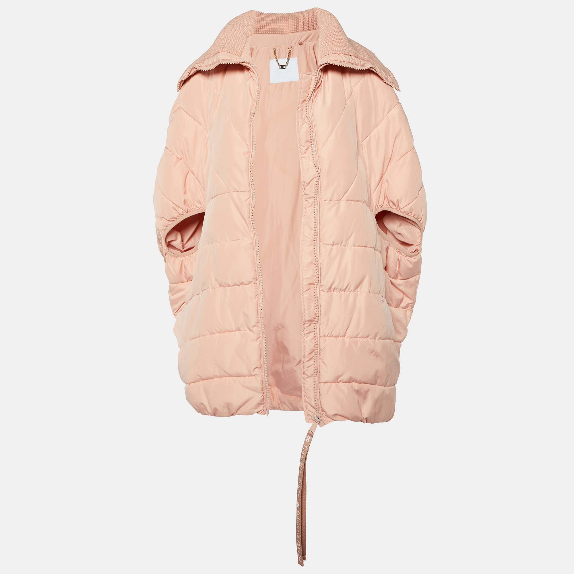 Elisabetta Franchi Peach/Orange Zip-Up Puffer Jacket S