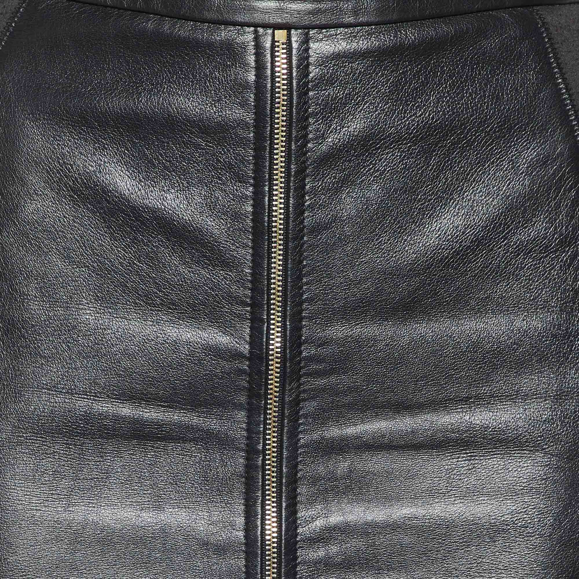 Elisabetta Franchi Gold Black Leather & Jersey Pencil Skirt M