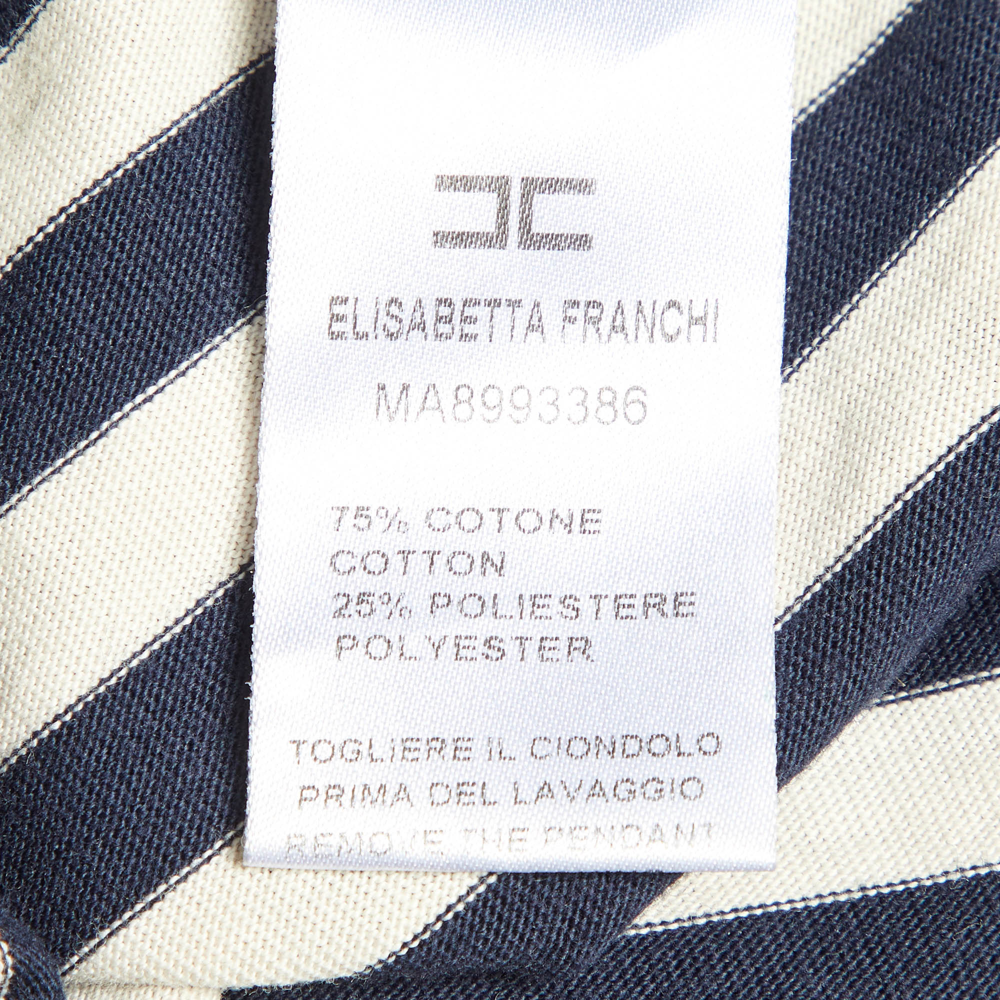 Elisabetta Franchi Jeans Marine Blue Striped Jersey Asymmetric Top M