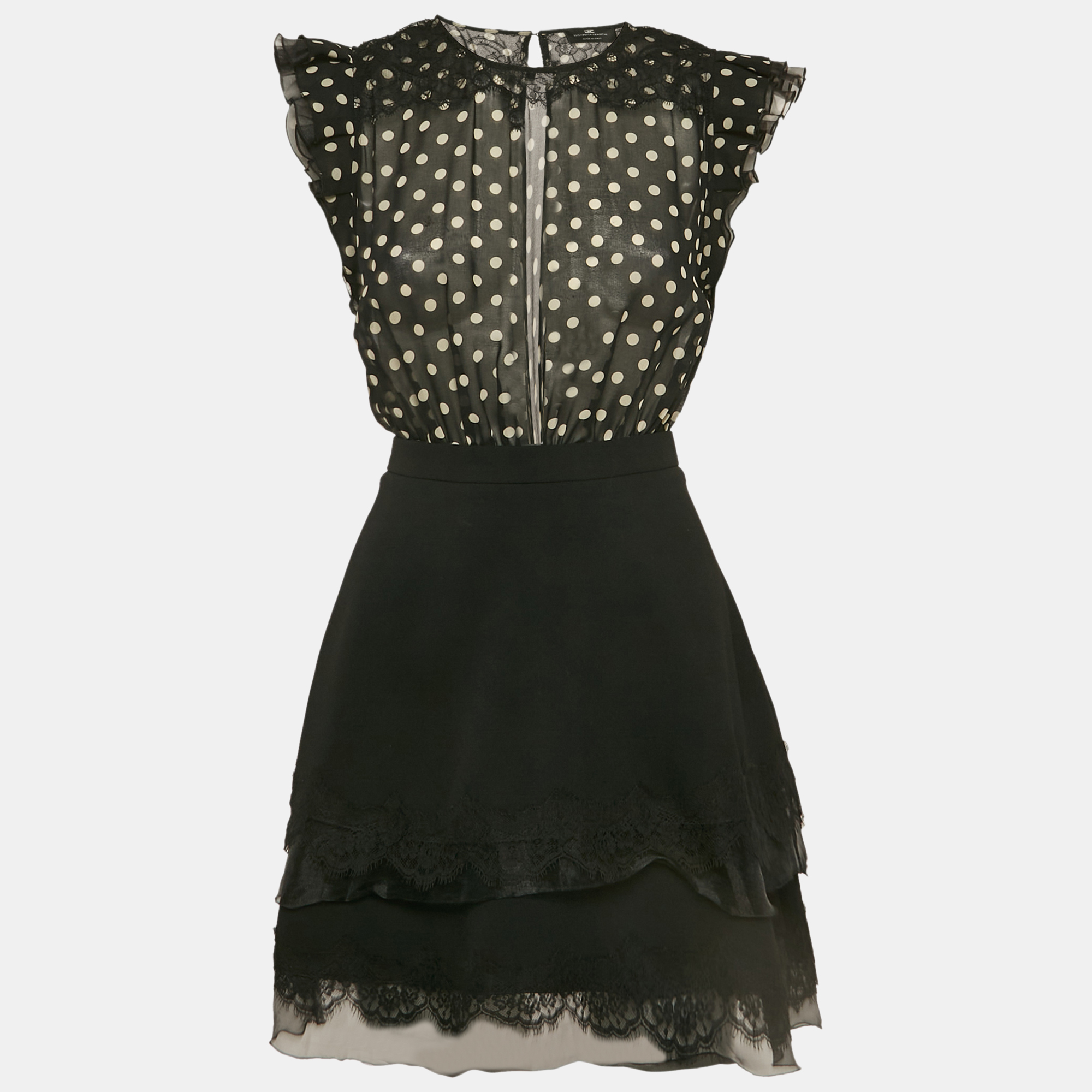 Elisabetta Franchi Black Polka Dot Crepe Detachable Skirt Lace Trimmed Mini Dress S
Elisabetta Franchi Black Polka Dot Crepe Detachable Skirt Lace Trimmed Mini Dress S