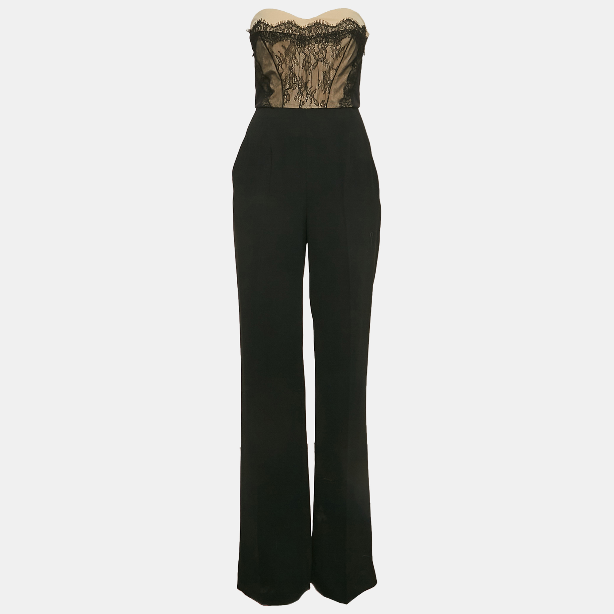 Elisabetta Franchi Black Crepe Lace Overlay Detail Strapless Jumpsuit M
Elisabetta Franchi Black Crepe Lace Overlay Detail Strapless Jumpsuit M
