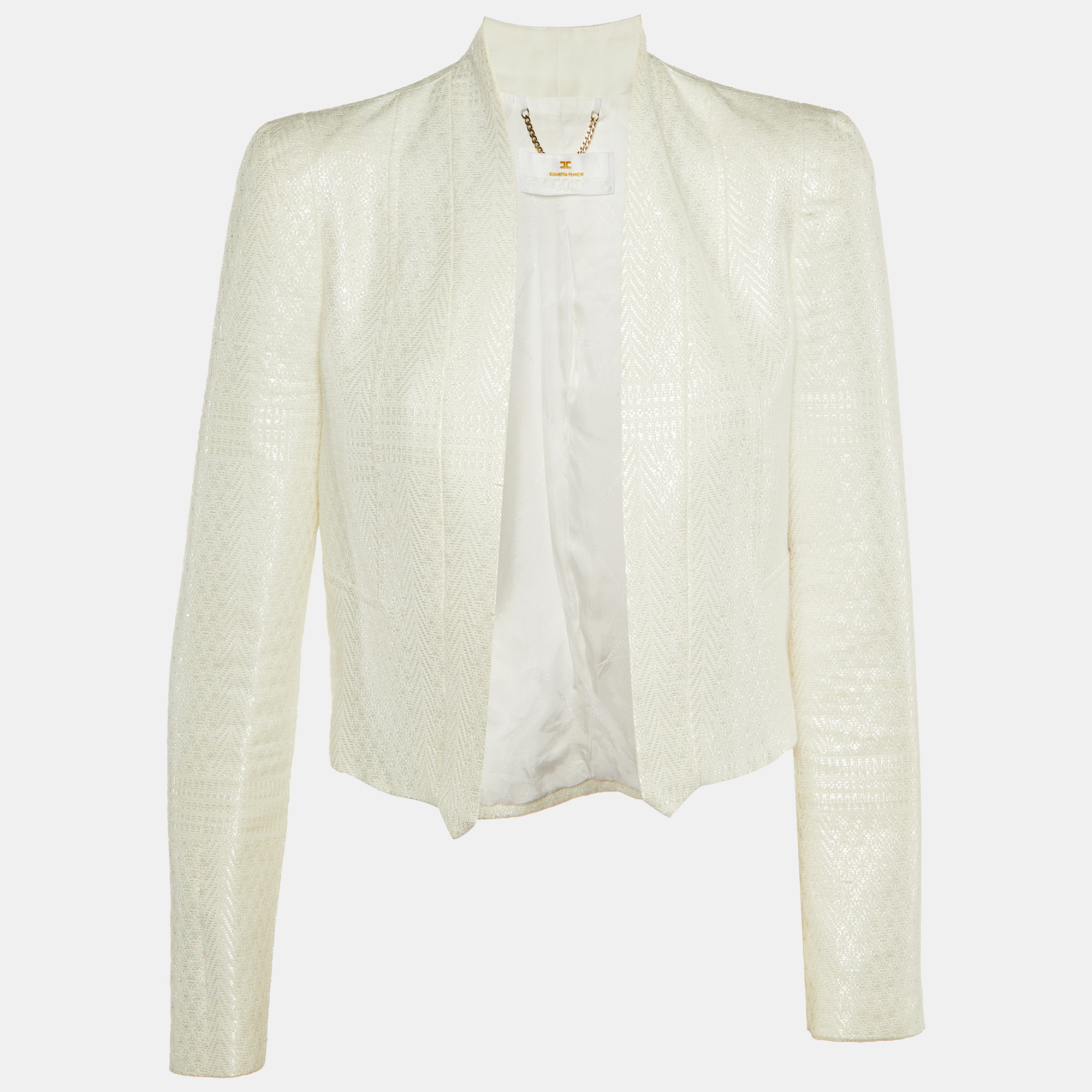 Elisabetta Franchi White Textured Patterned Cotton Open Blazer M
Elisabetta Franchi White Textured Patterned Cotton Open Blazer M