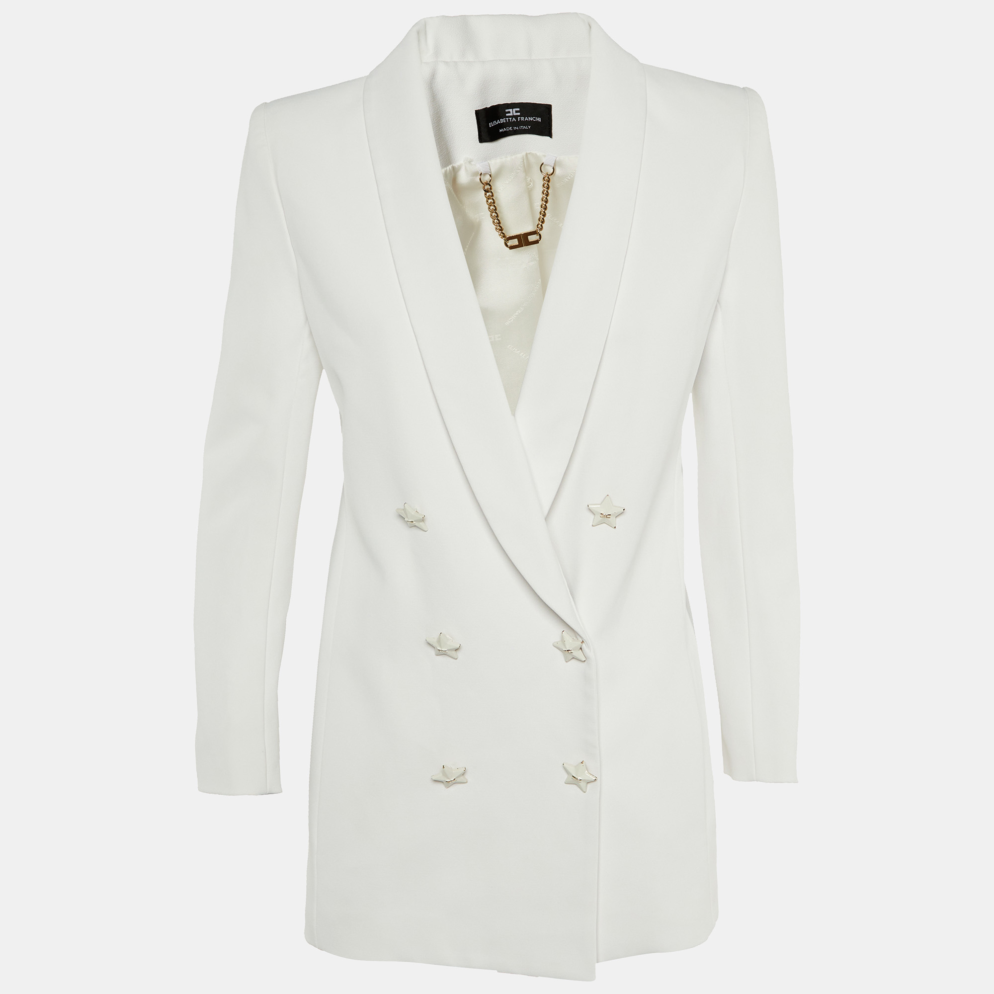 Elisabetta Franchi White Crepe Star Button Detail Double Breasted Blazer M
Elisabetta Franchi White Crepe Star Button Detail Double Breasted Blazer M