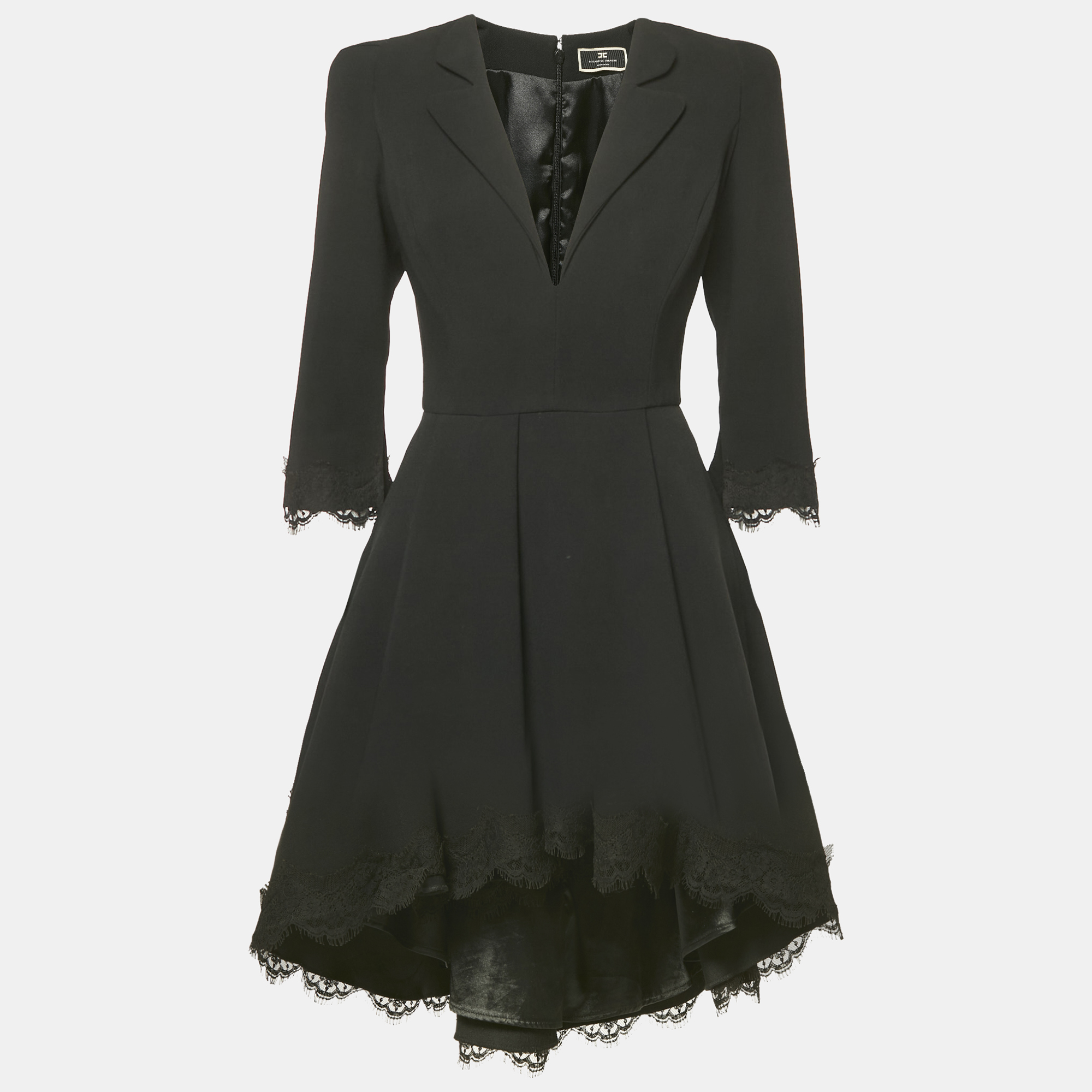 Crepe Lace Trim Flared Mini Dress M - Elisabetta Franchi - Modalova