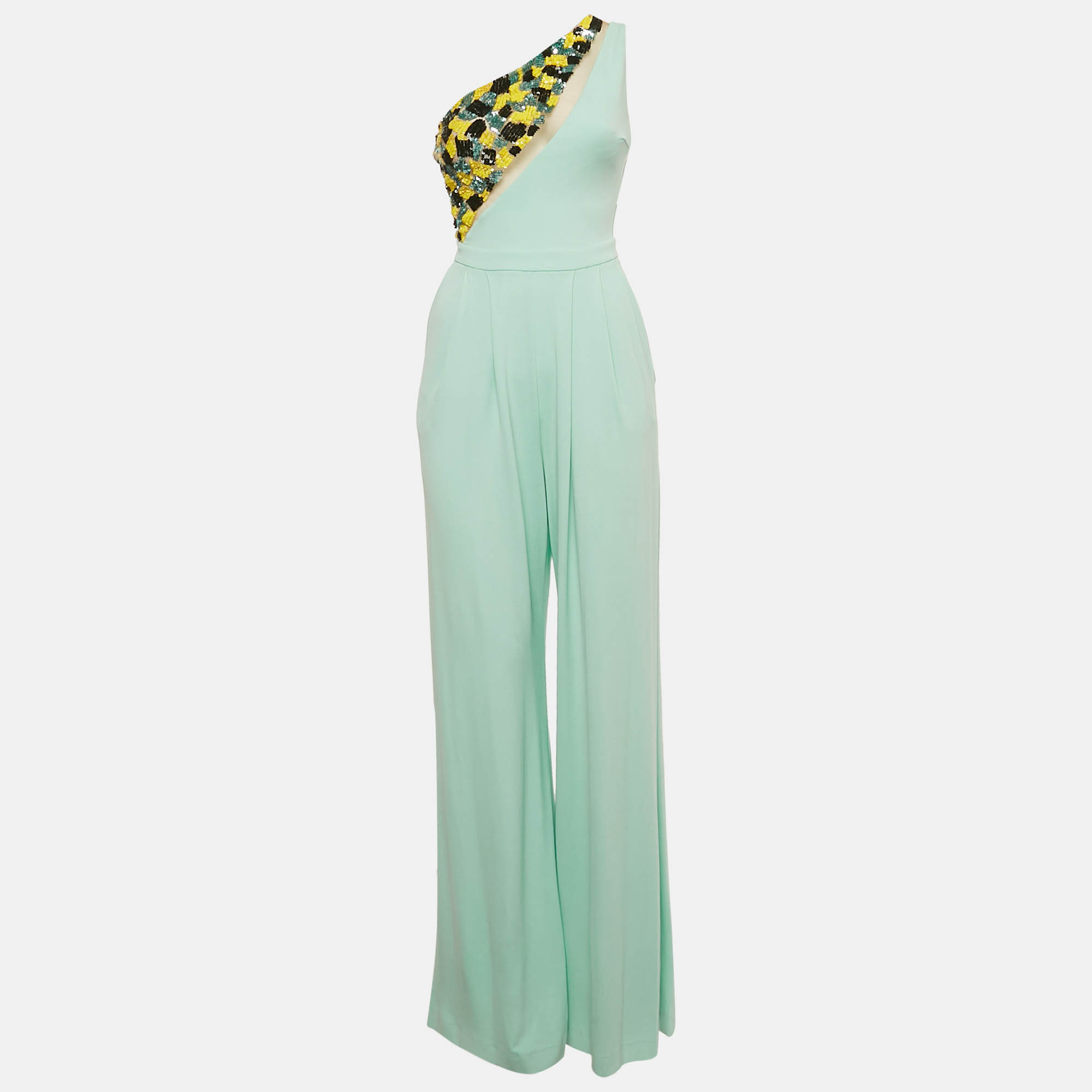 Pastel Jersey Sequin Embellished One Shoulder Jumpsuit S - Elisabetta Franchi - Modalova