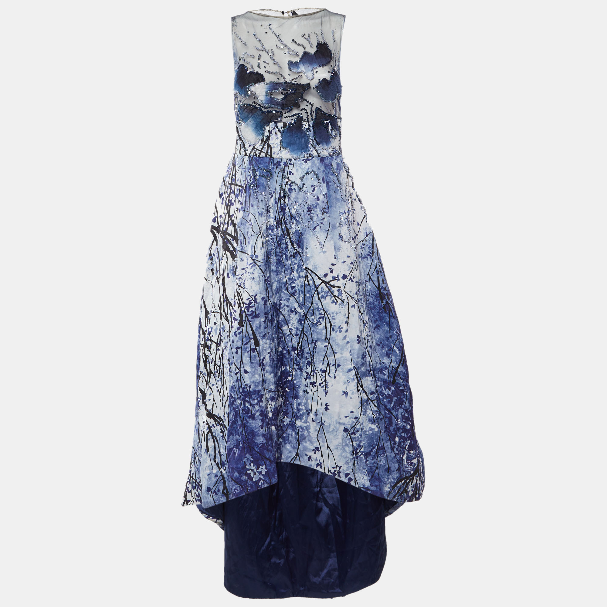 Elisabetta Franchi Blue Embellished Printed Mesh & Crepe High Low Dress L
Elisabetta Franchi Blue Embellished Printed Mesh & Crepe High Low Dress L