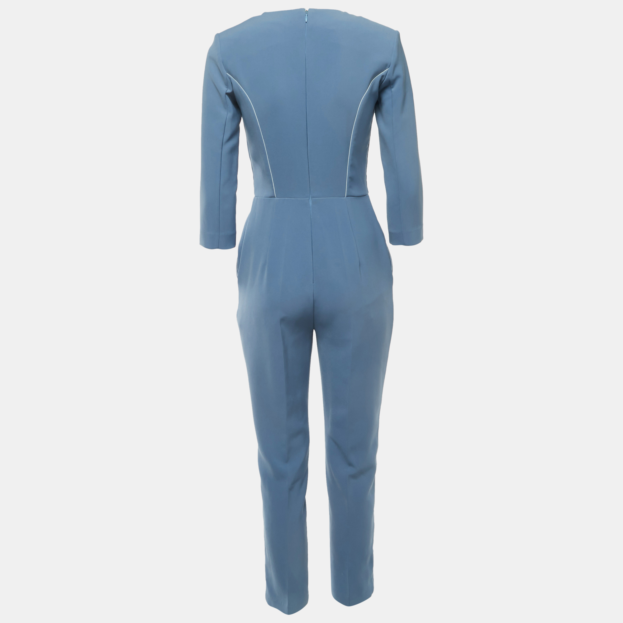 

Elisabetta Franchi Blue Crepe Lapel Detail Jumpsuit