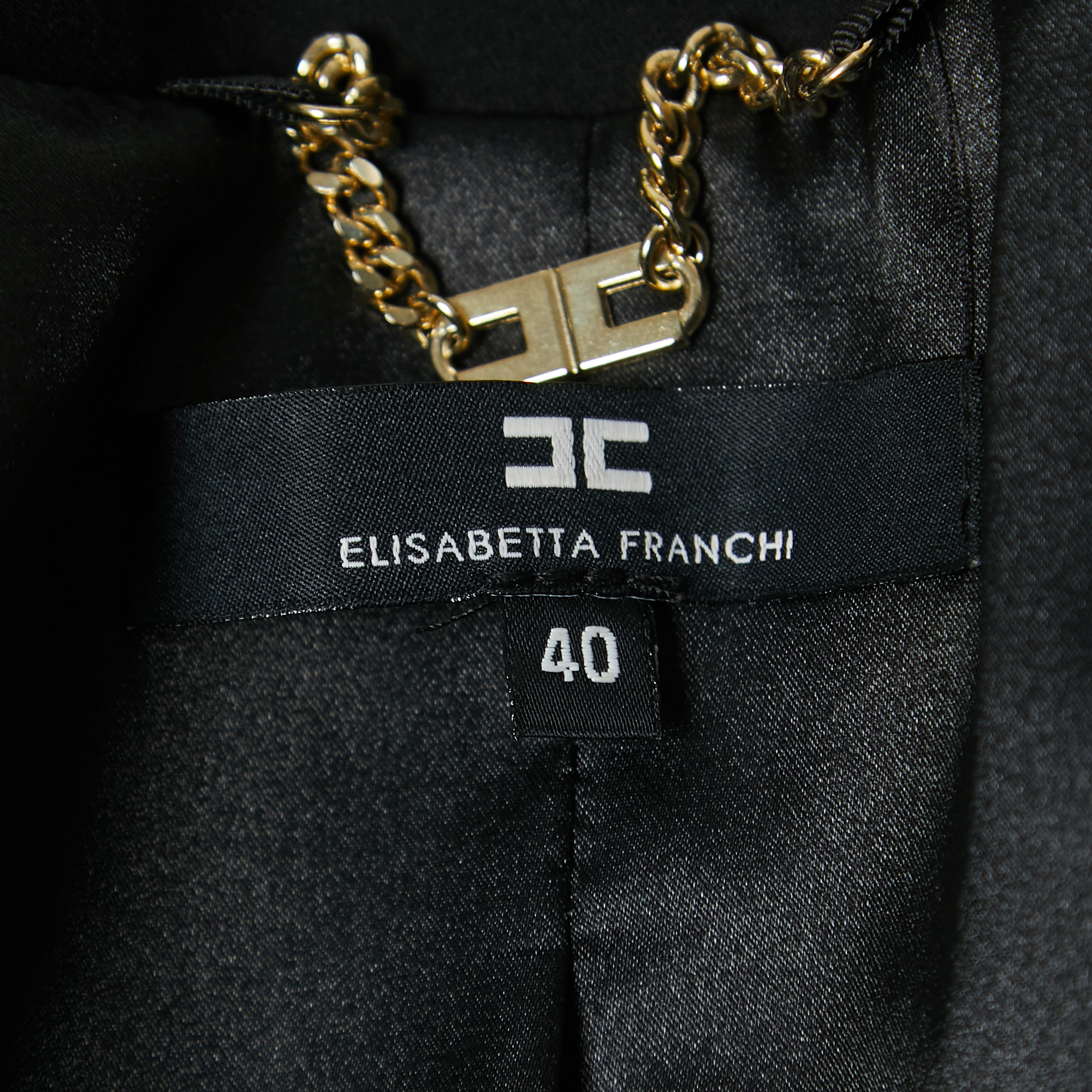 Elisabetta Franchi Black Nylon Satin Trimmed Tailored Blazer S