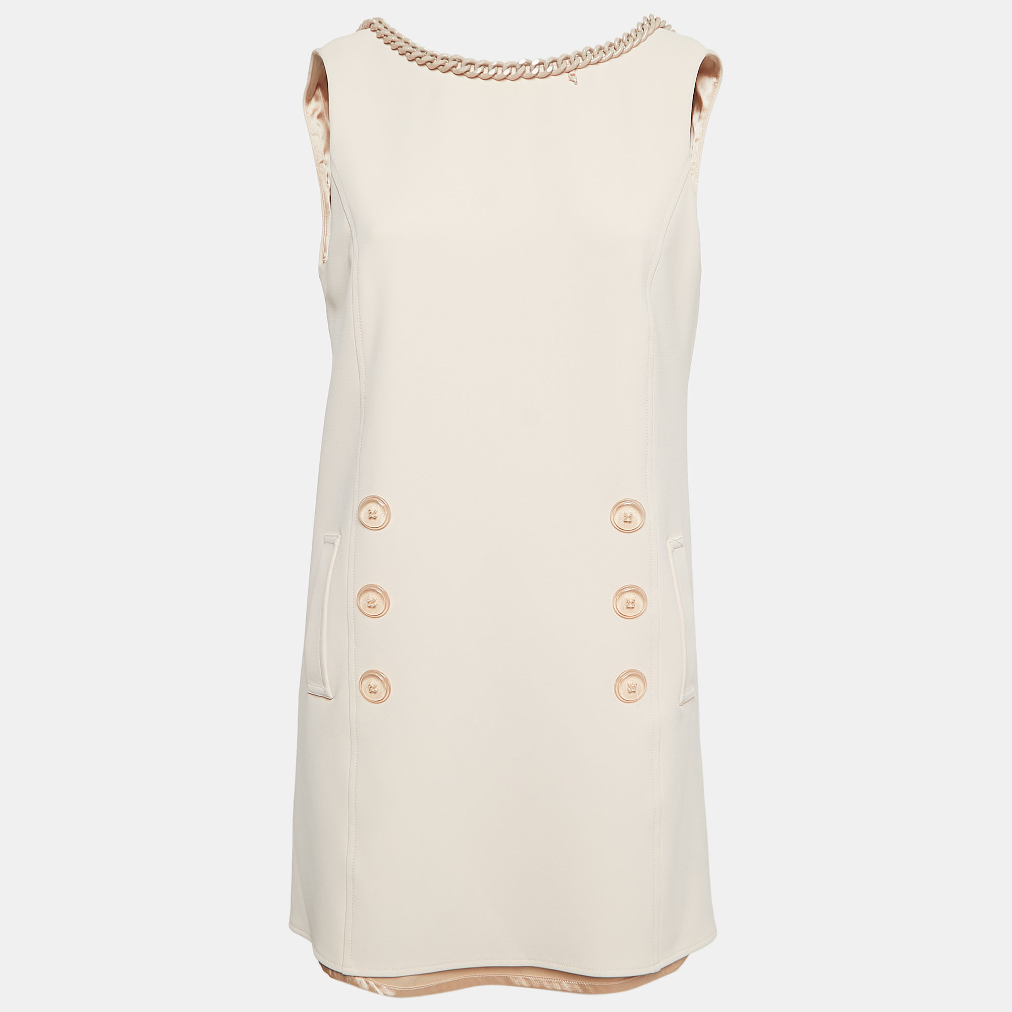 Elisabetta Franchi Light Pink Crepe Chain Detailed Sleeveless Mini Dress S