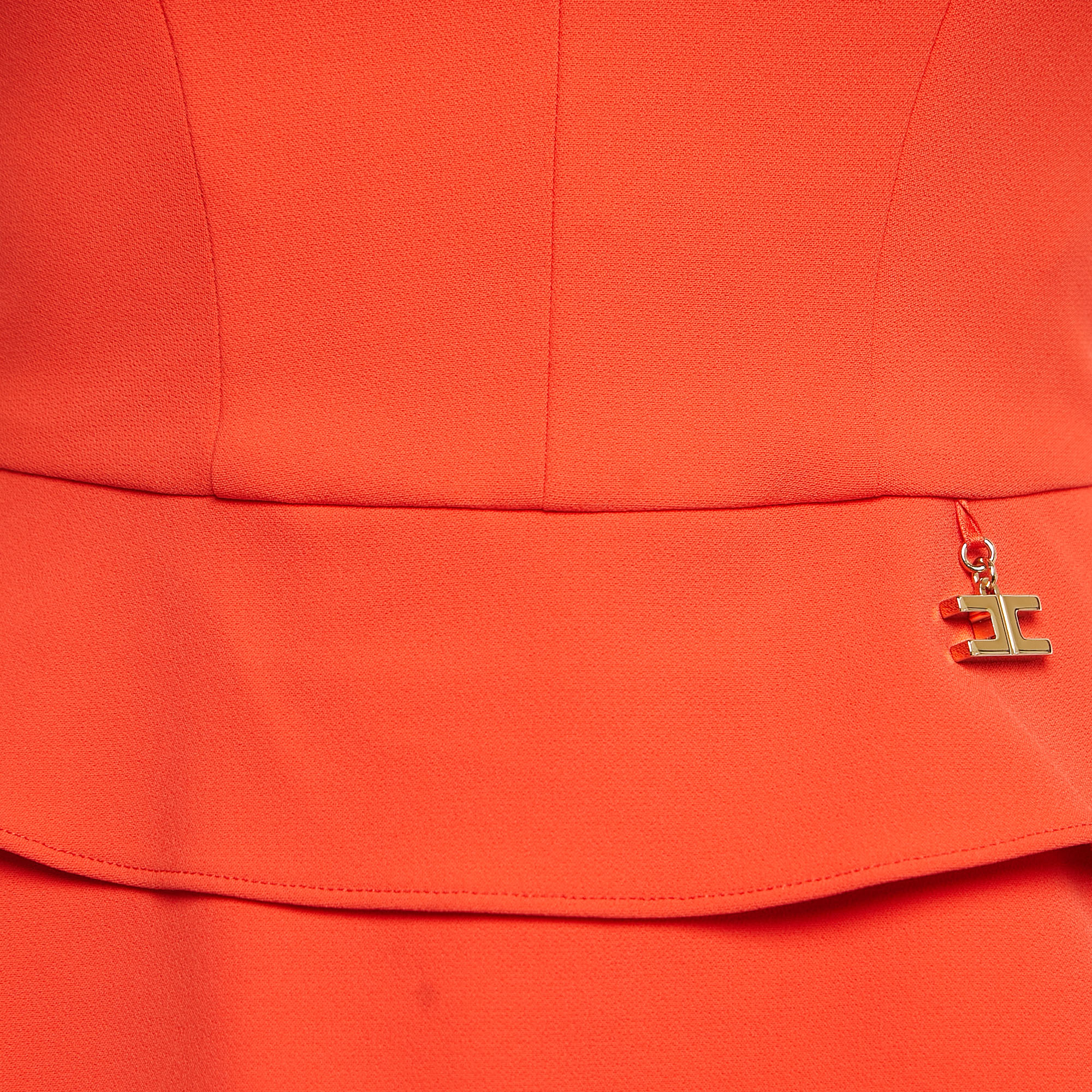 Elisabetta Franchi Orange Crepe Tiered Mini Dress S