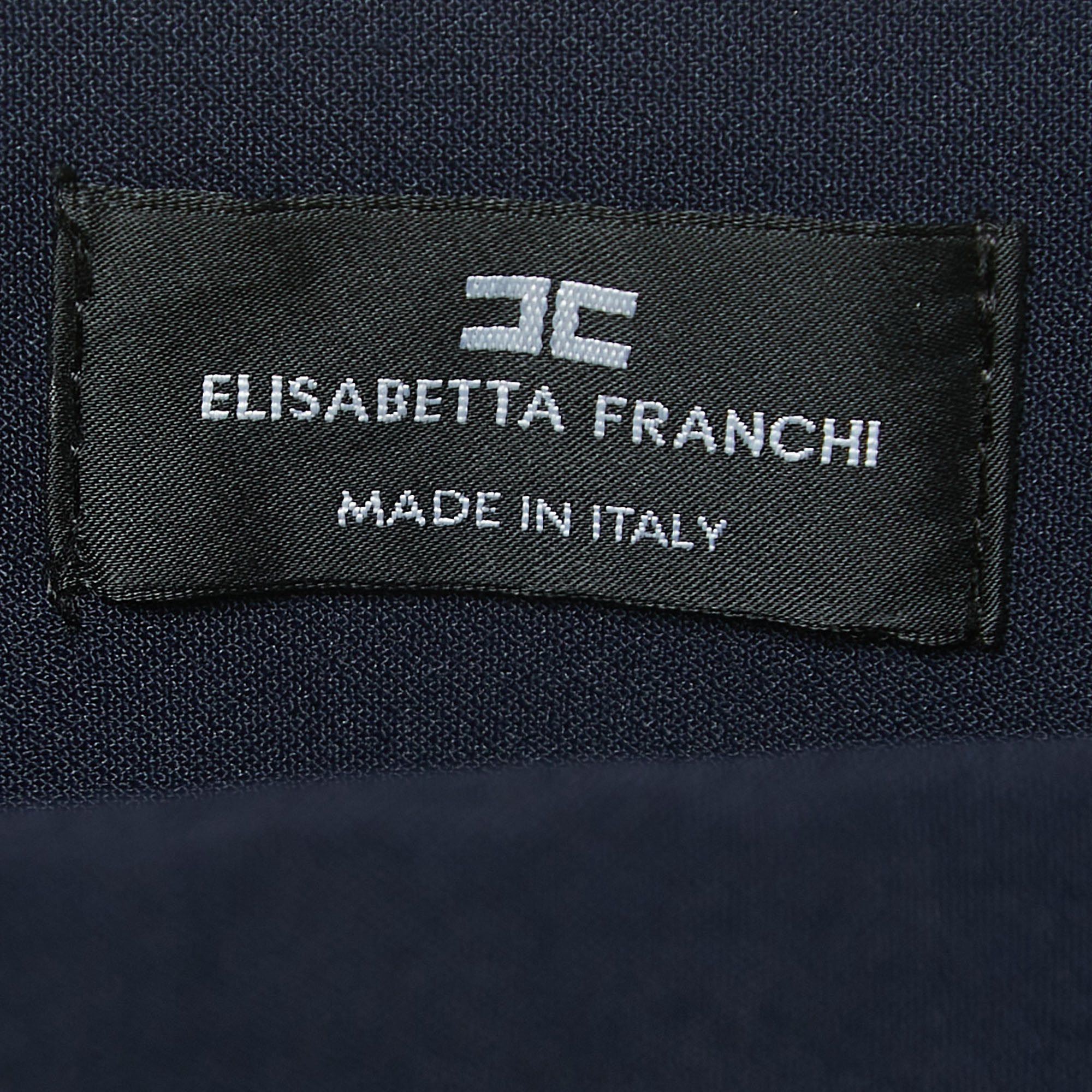 Elisabetta Franchi Navy Blue Crepe Flared High Waist Trousers M