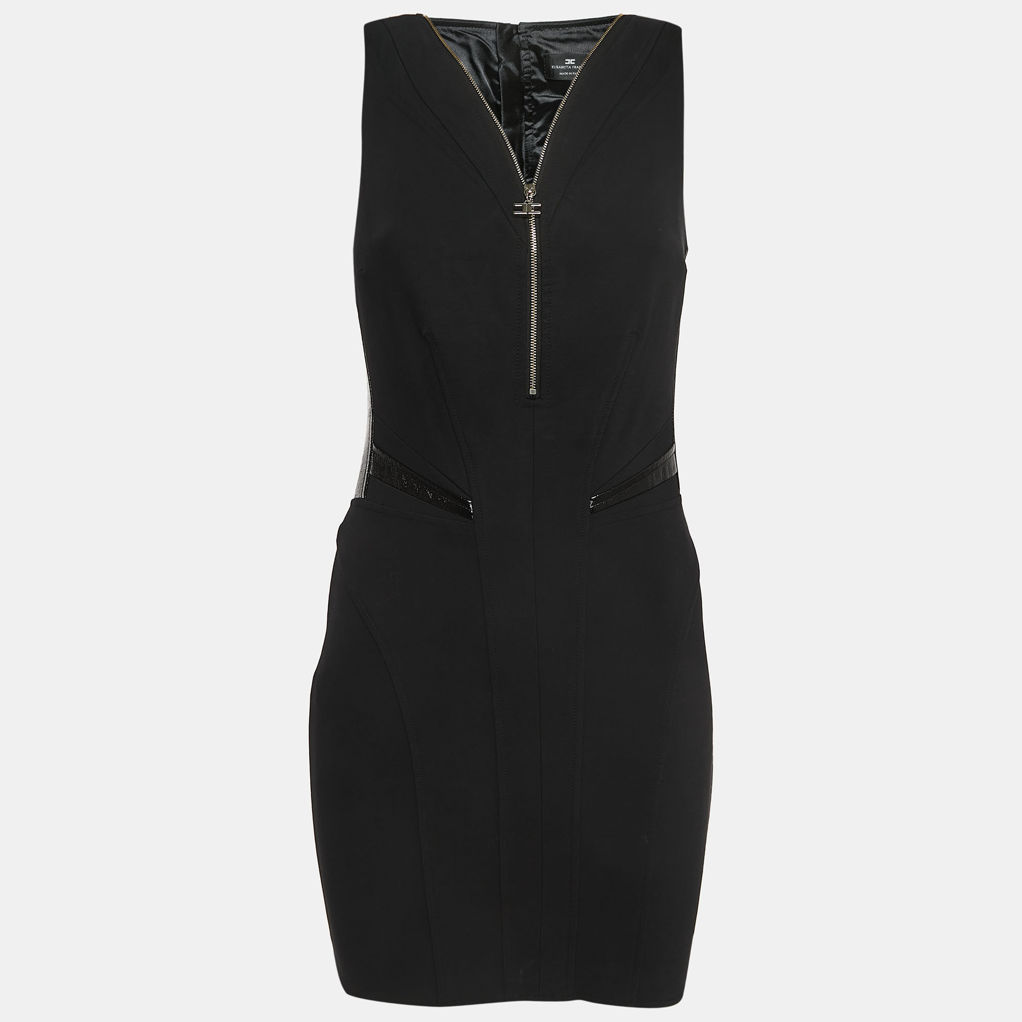 Elisabetta Franchi Black Crepe V-Neck Sleeveless Mini Dress S