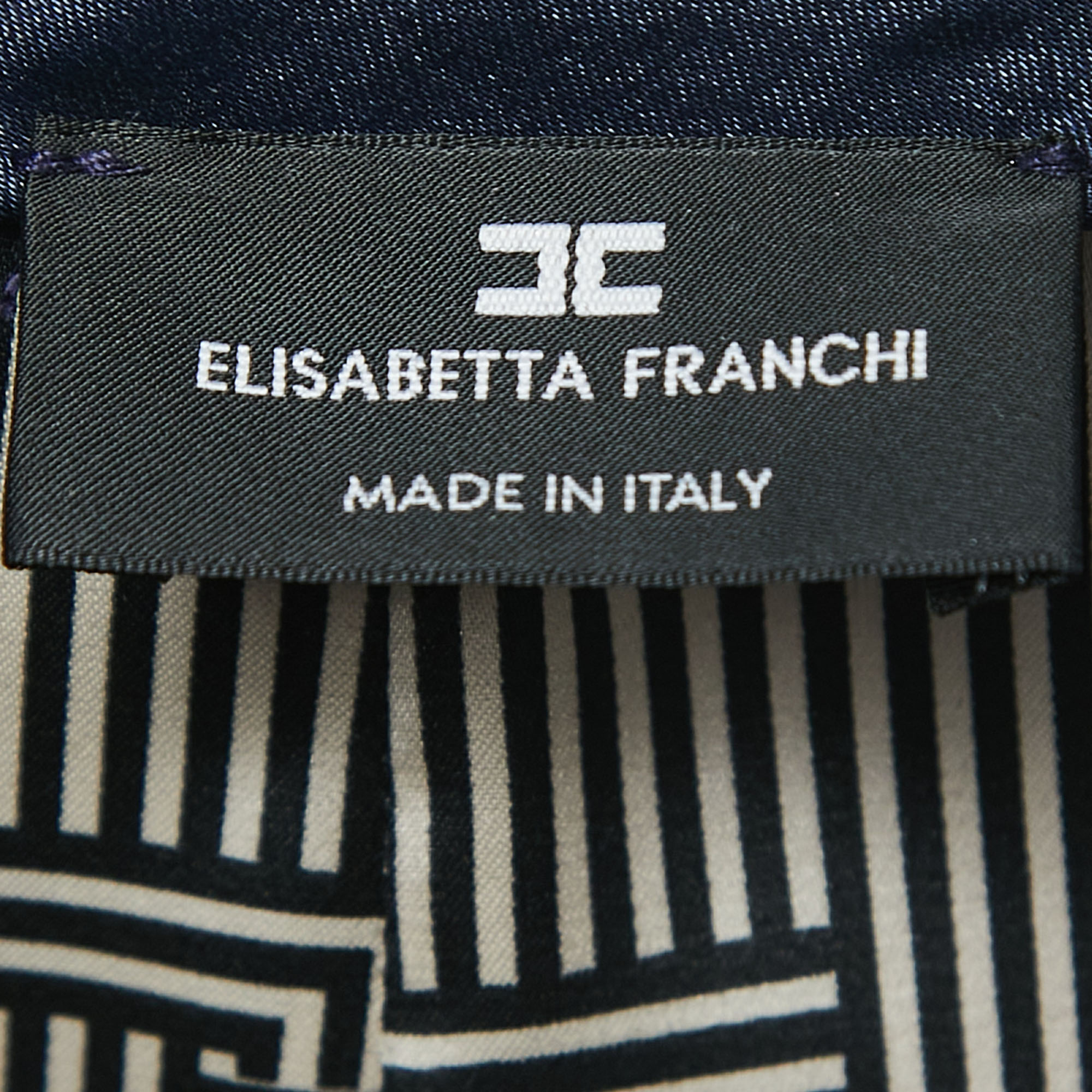 Elisabetta Franchi Navy Blue Faux Leather Belted Midi Skirt M