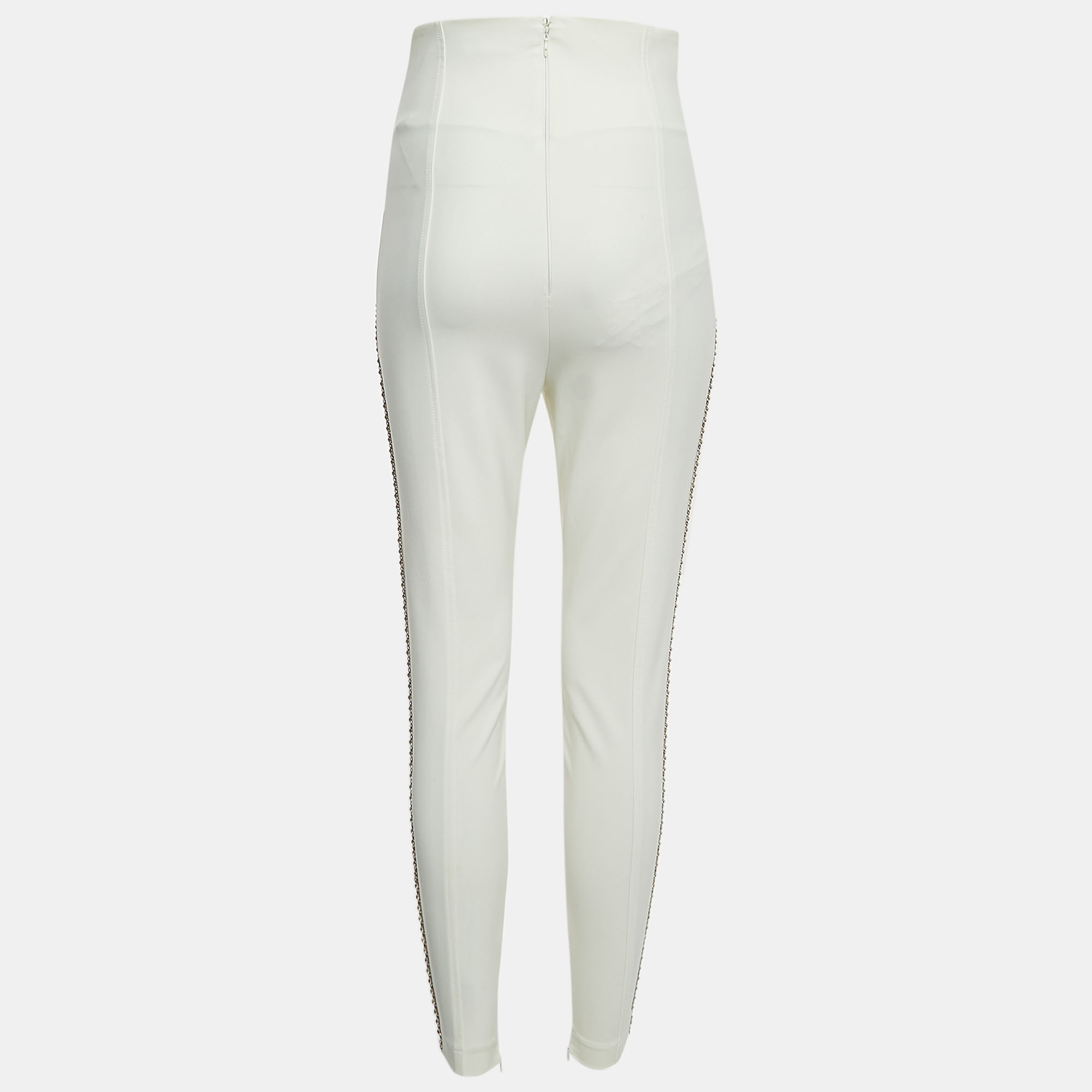Elisabetta Franchi Off White Stretch Nylon Chain Detailed  Skinny  Fit Trousers M