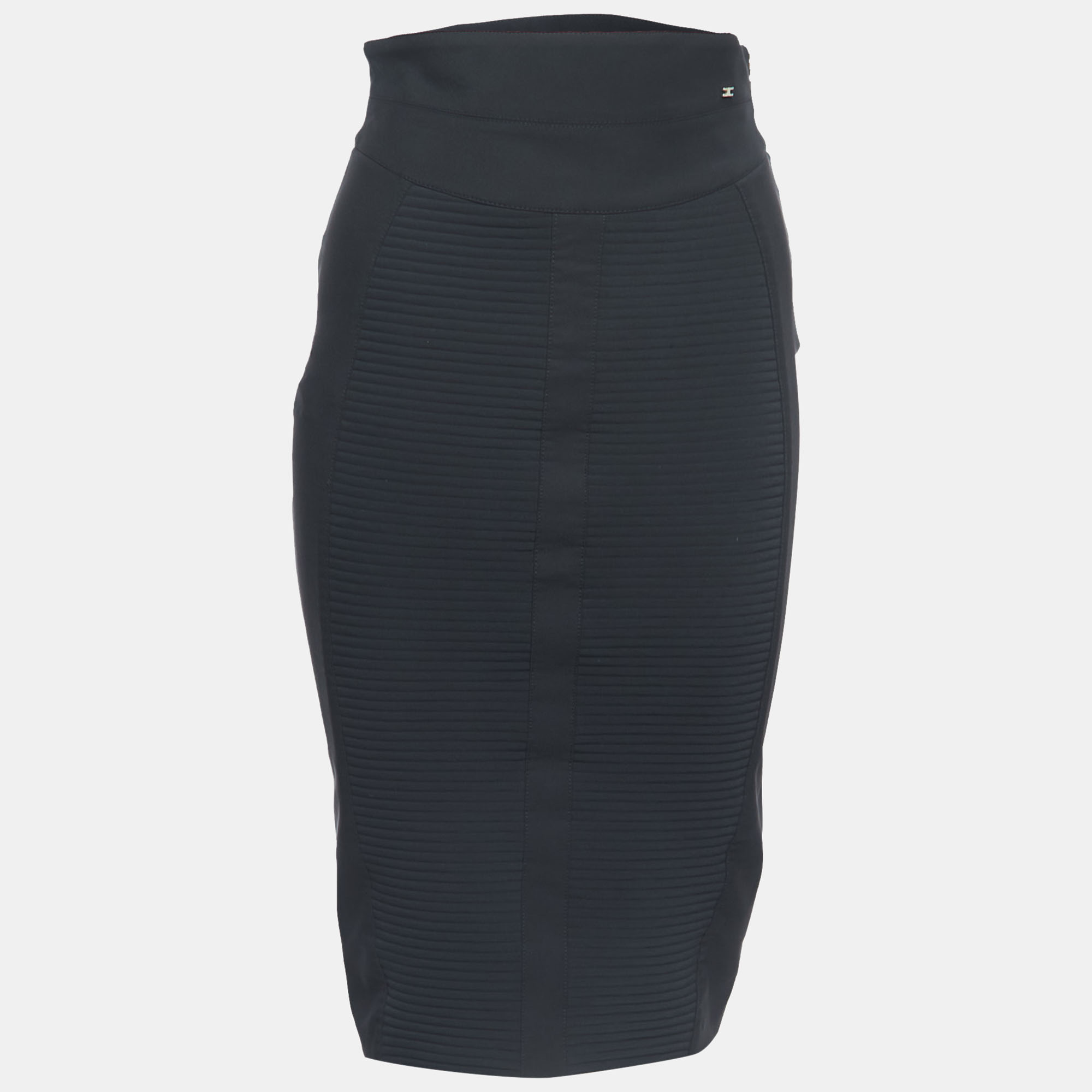 Elisabetta Franchi Black Pleated Jersey Pencil Skirt S