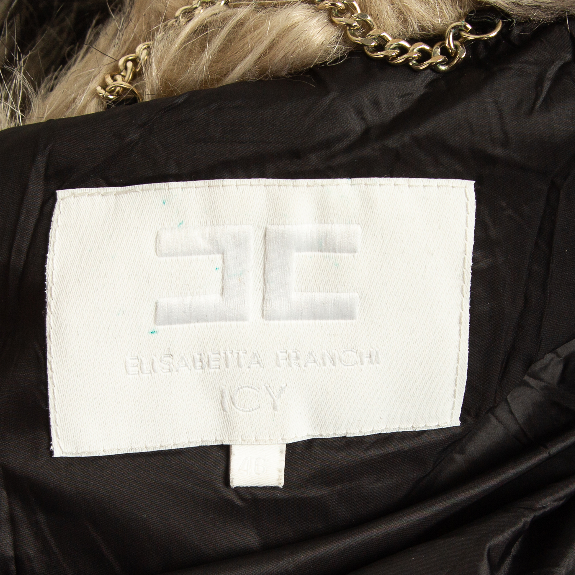 Elisabetta Franchi Black Quilted Nylon Faux Fur Trimmed Zip Front Padded Jacket L