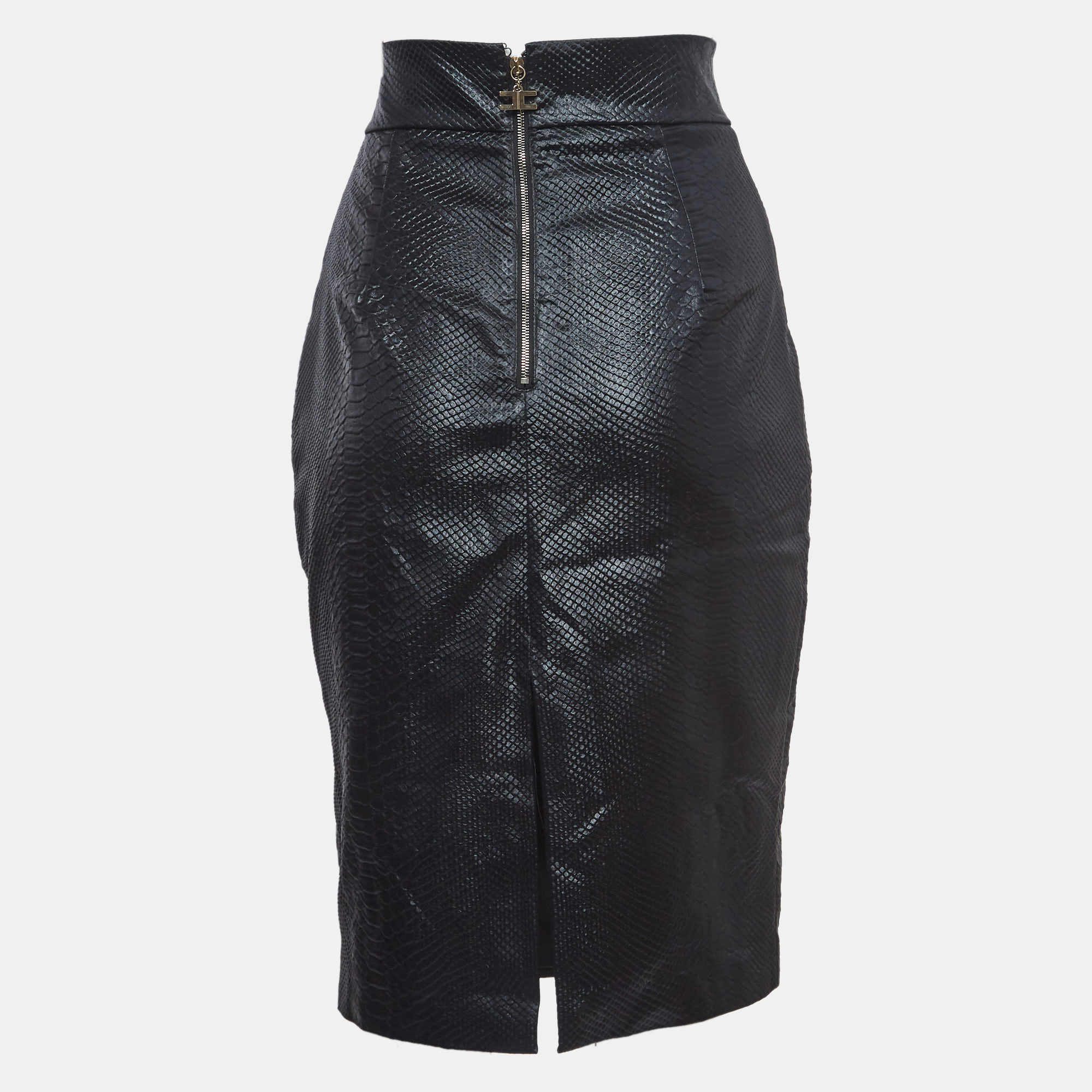 

Elisabetta Franchi Black Snake Textured Jacquard Pencil Skirt