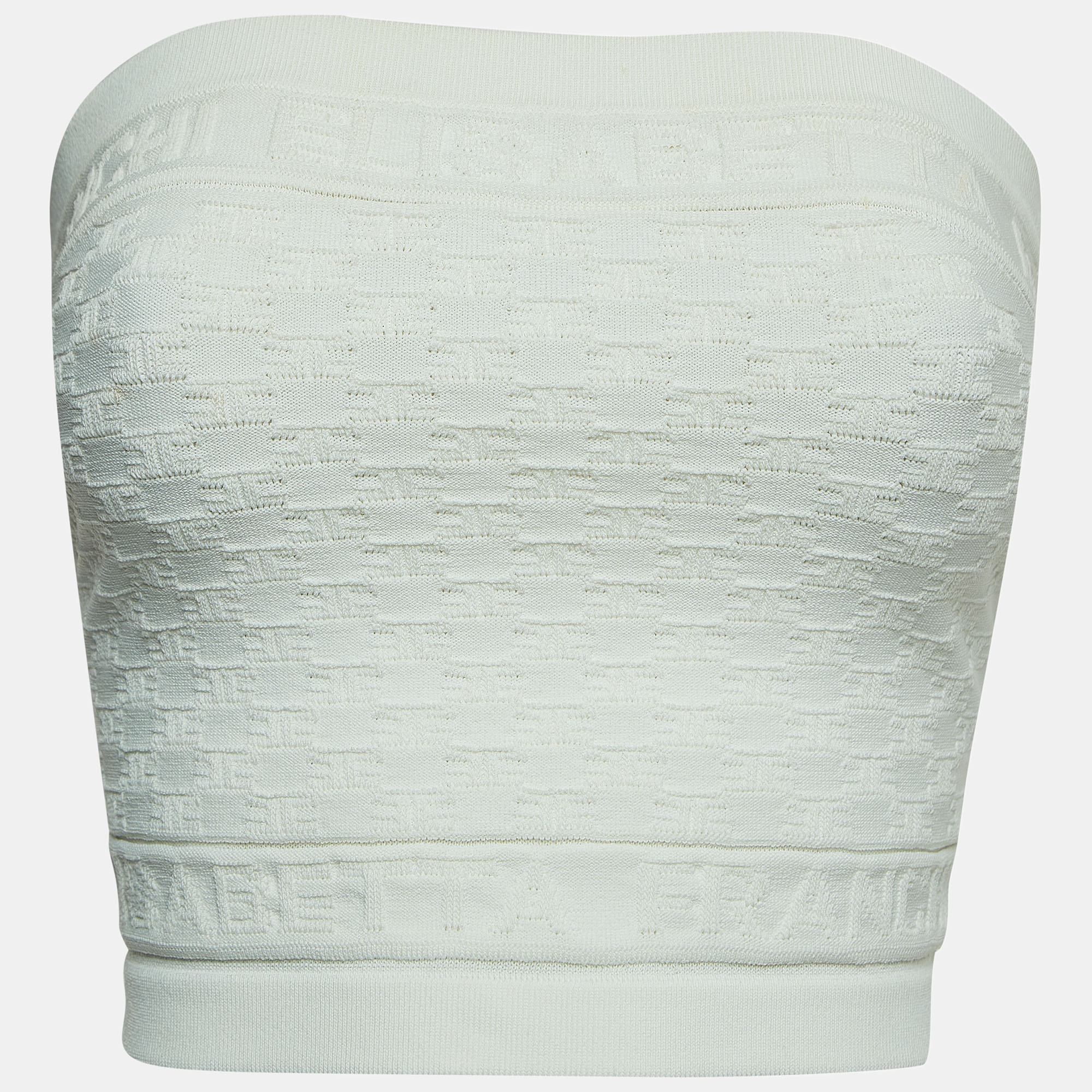 Elisabetta Franchi White Logo Jacquard Knit Tube Top M