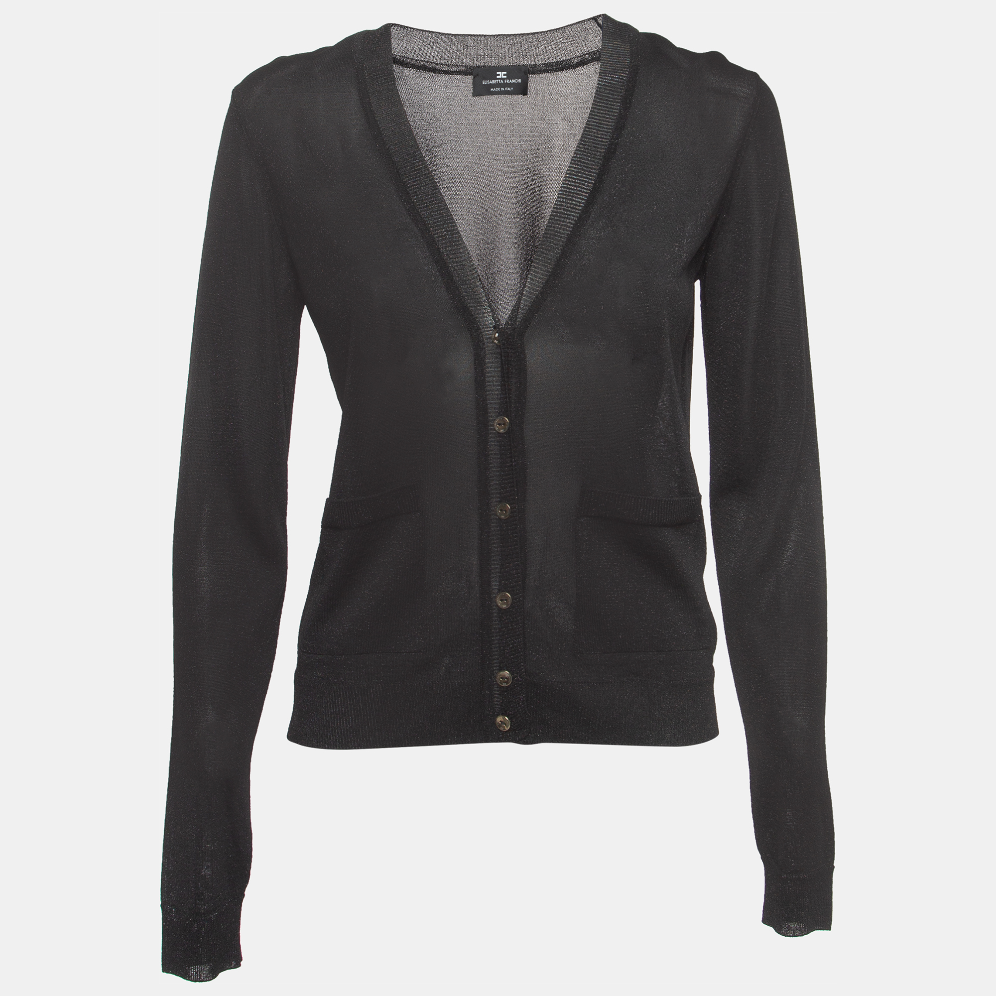 

Elisabetta Franchi Black Lurex Knit Button Front Cardigan